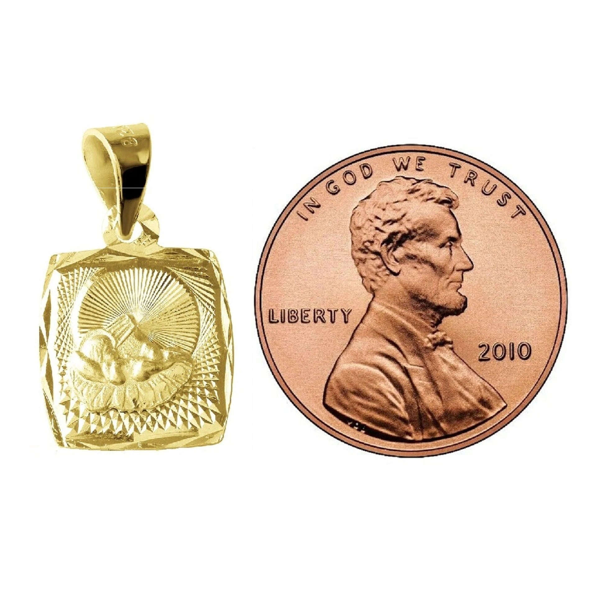 925 Sterling Silver Yellow Gold Plated 1mm Cable Chain Necklace w/ Baptism Pendant Charm