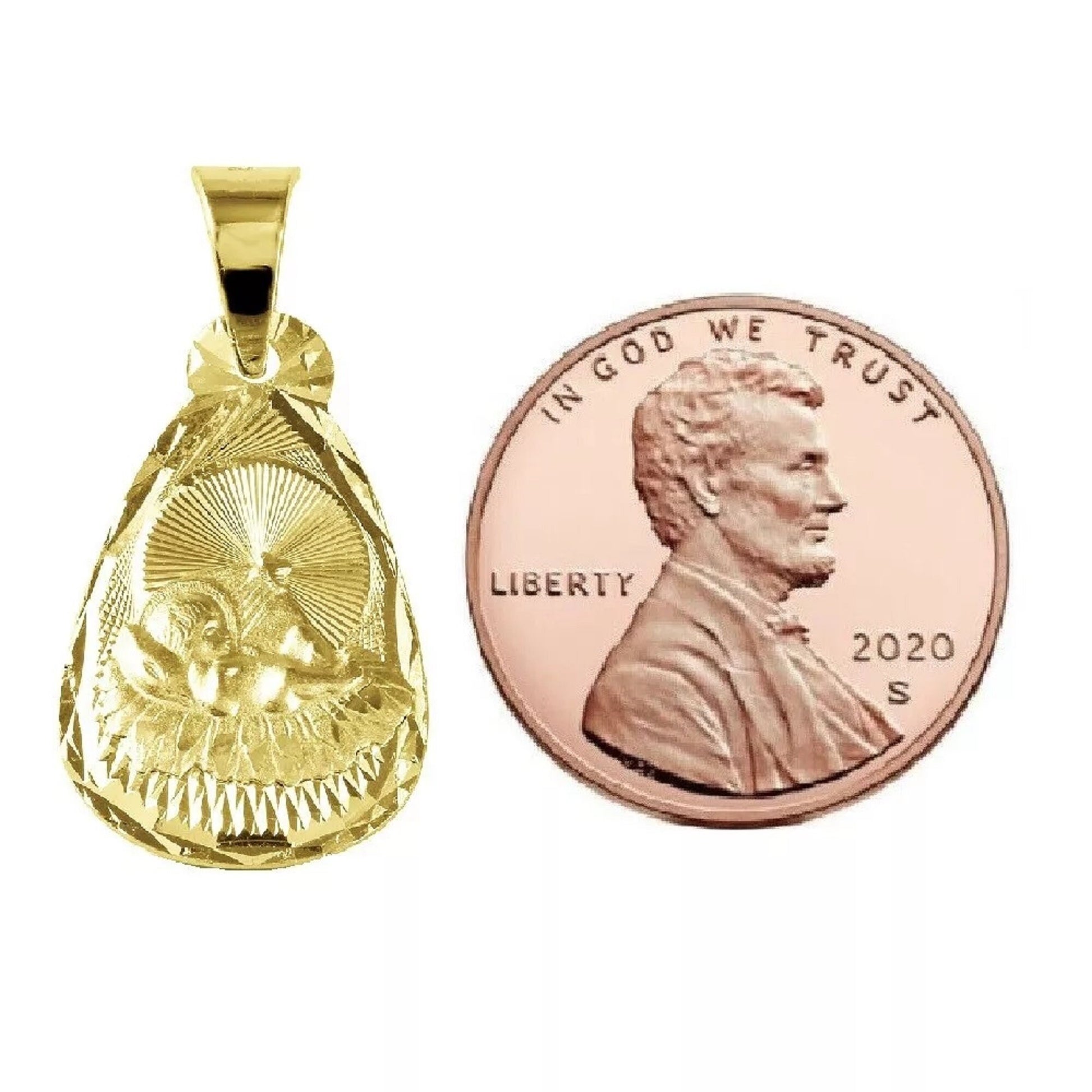 925 Sterling Silver Yellow Gold Plated 1mm Cable Chain Necklace w/ Baptism Teardrop Shape Pendant Charm