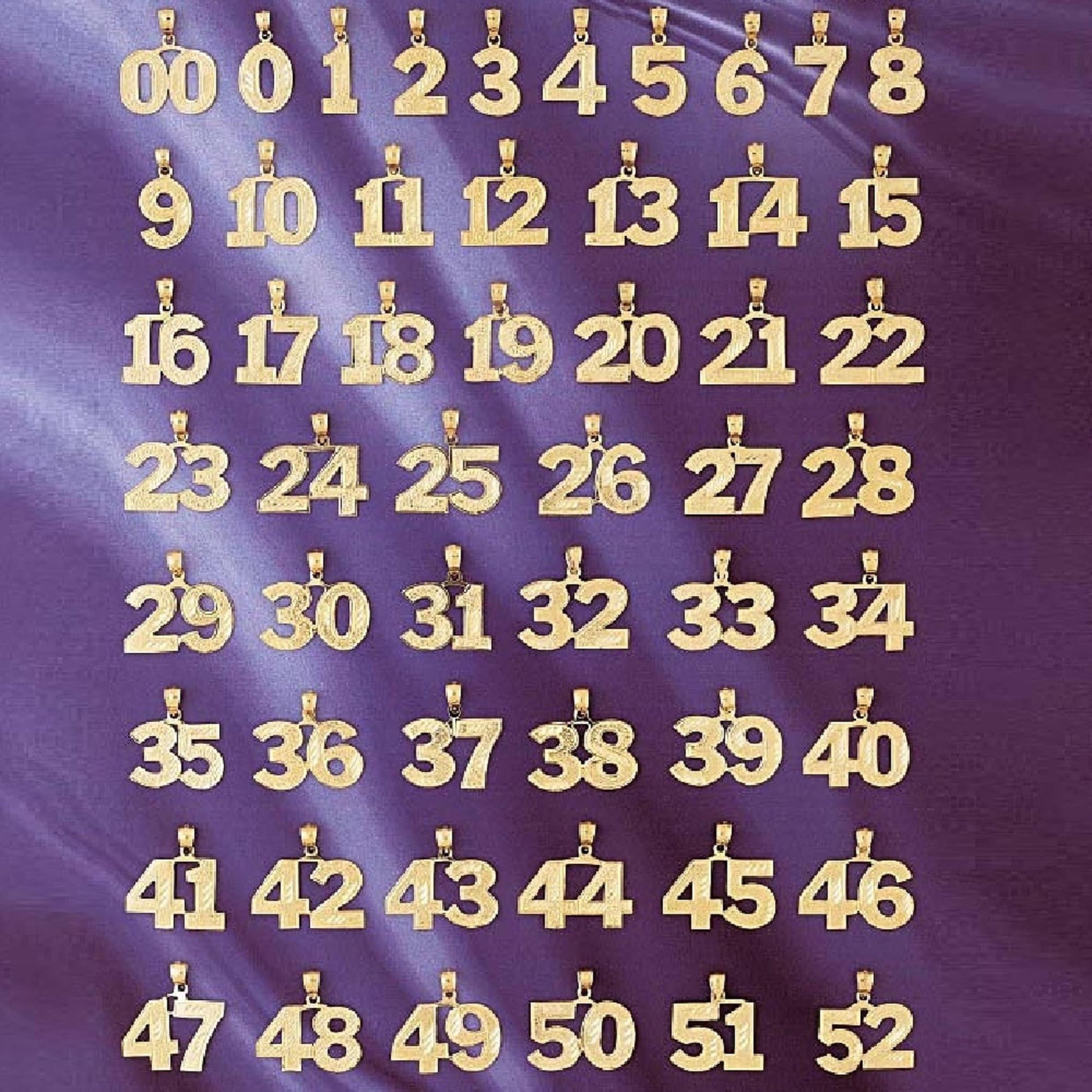 0 to 52 Any One 14K Yellow Gold Number Pendant