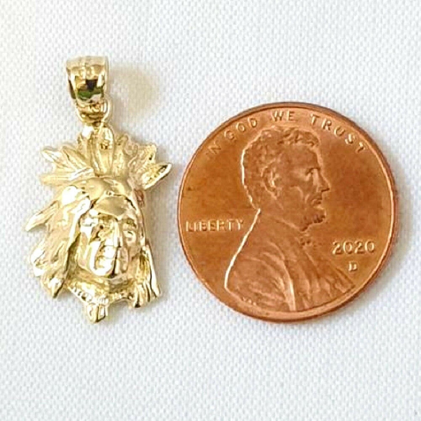 14K Yellow Gold Indian Chief Head Pendant