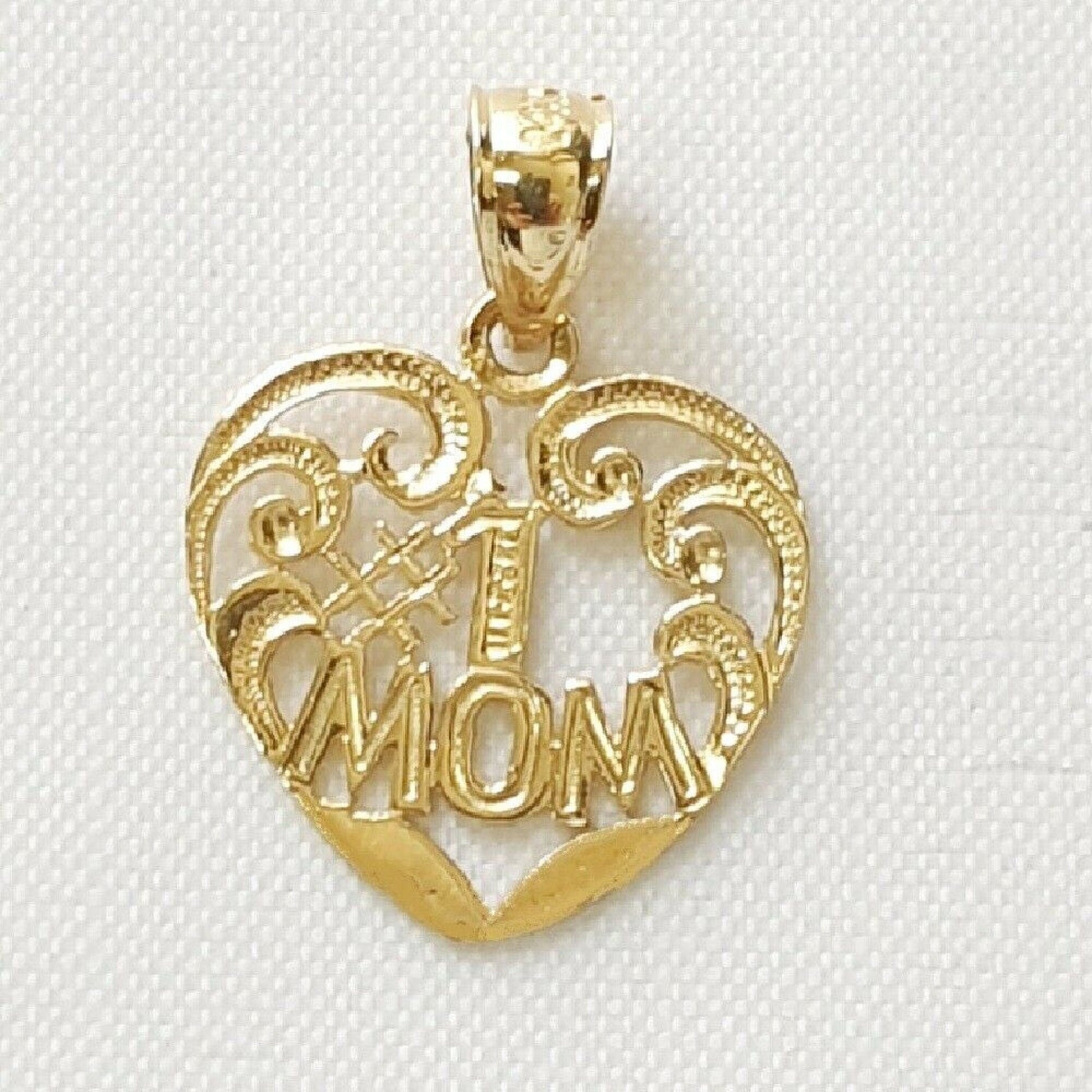 14K Yellow Gold #1 MOM Heart Pendant