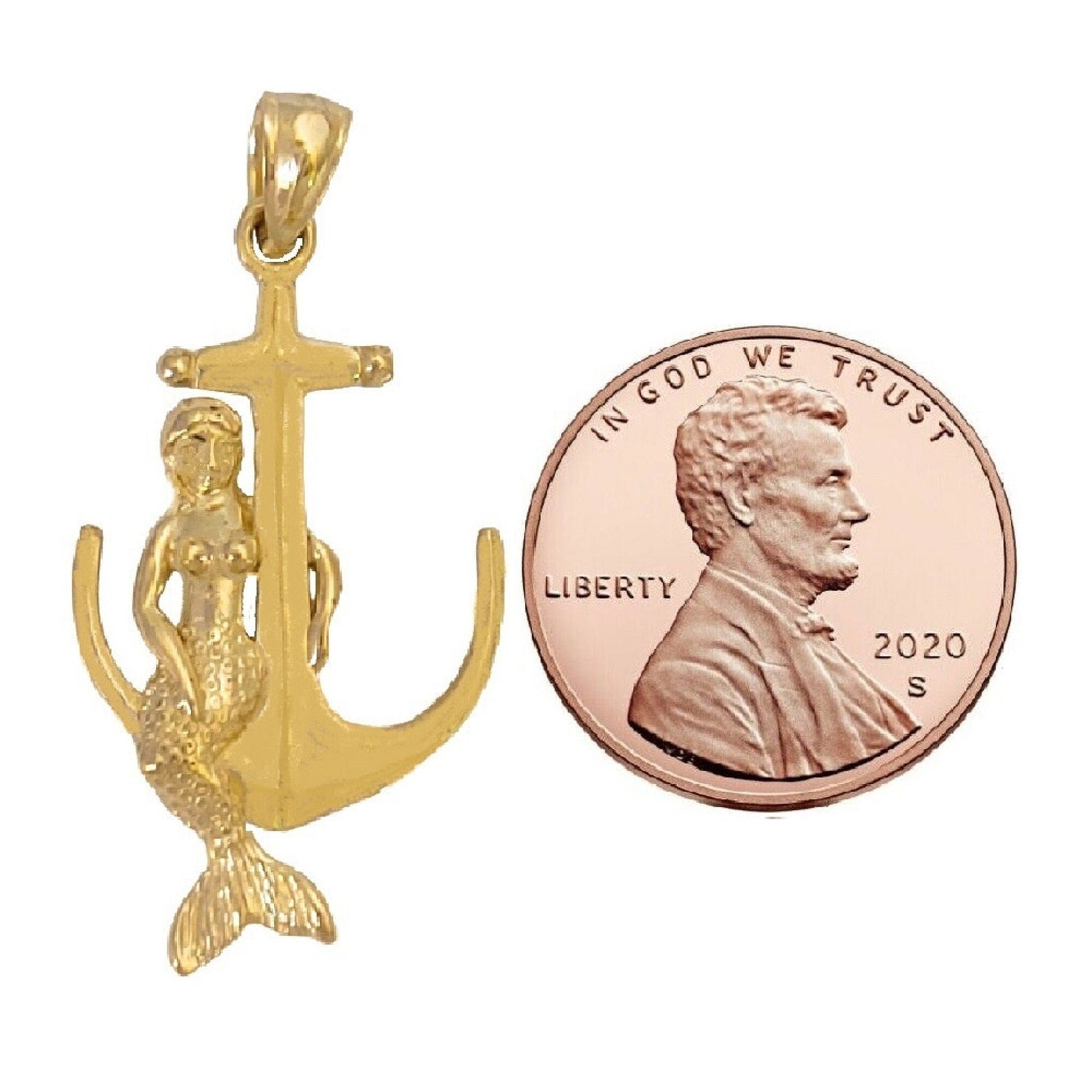 14K Yellow Gold Anchor with Mermaid Pendant
