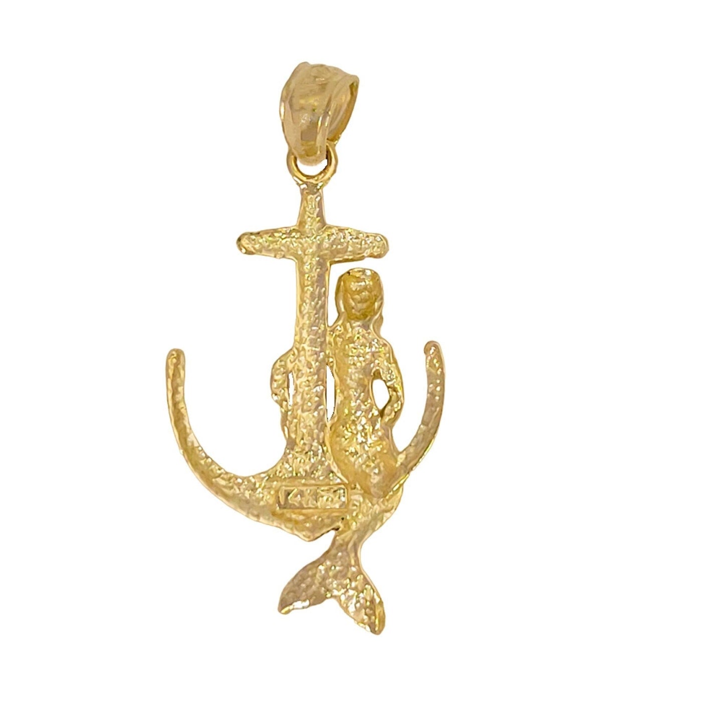 14K Yellow Gold Anchor with Mermaid Pendant