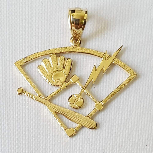 14K Yellow Gold Baseball Glove, Ball & Bat Pendant