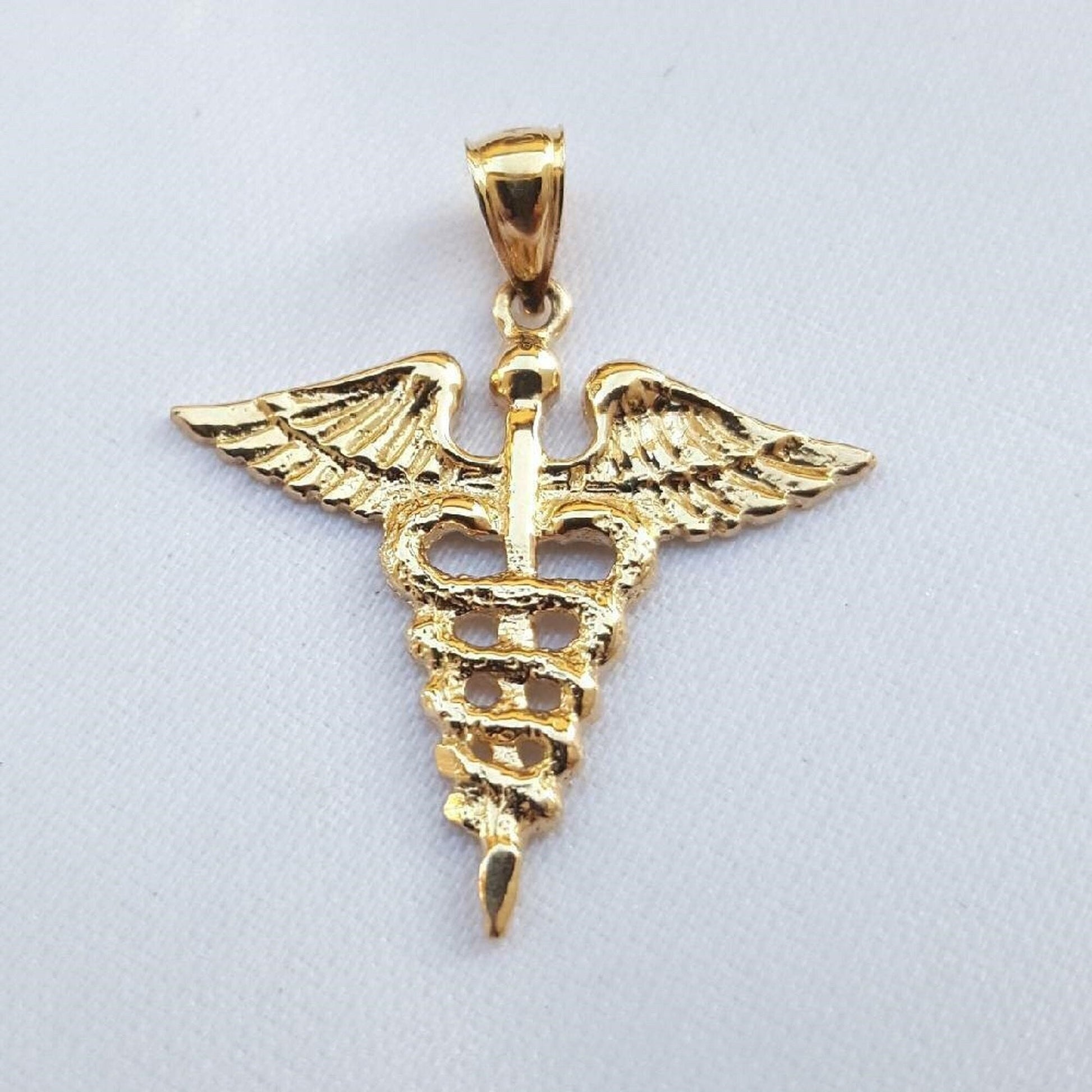 14K Yellow Gold Caduceus Medical Symbol Pendant