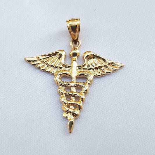 14K Yellow Gold Caduceus Medical Symbol Pendant
