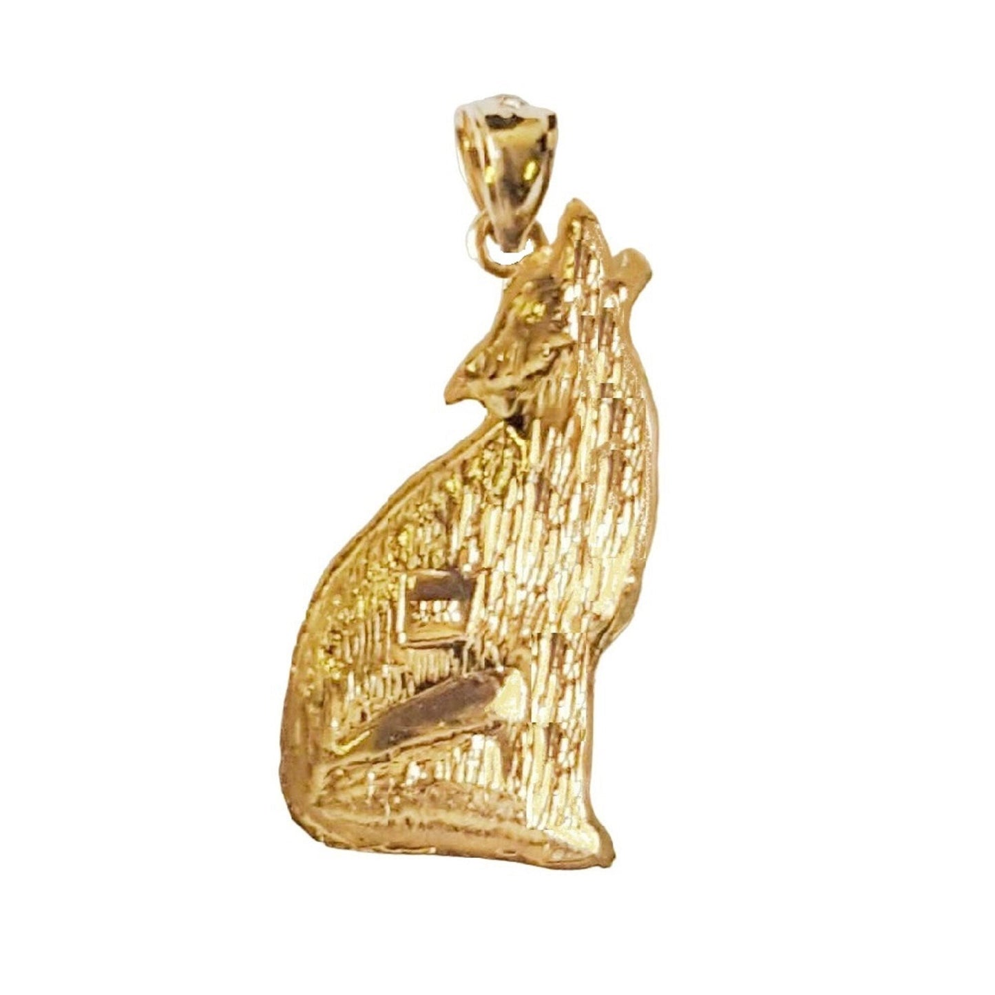 14K Yellow Gold Coyote Wolf Pendant