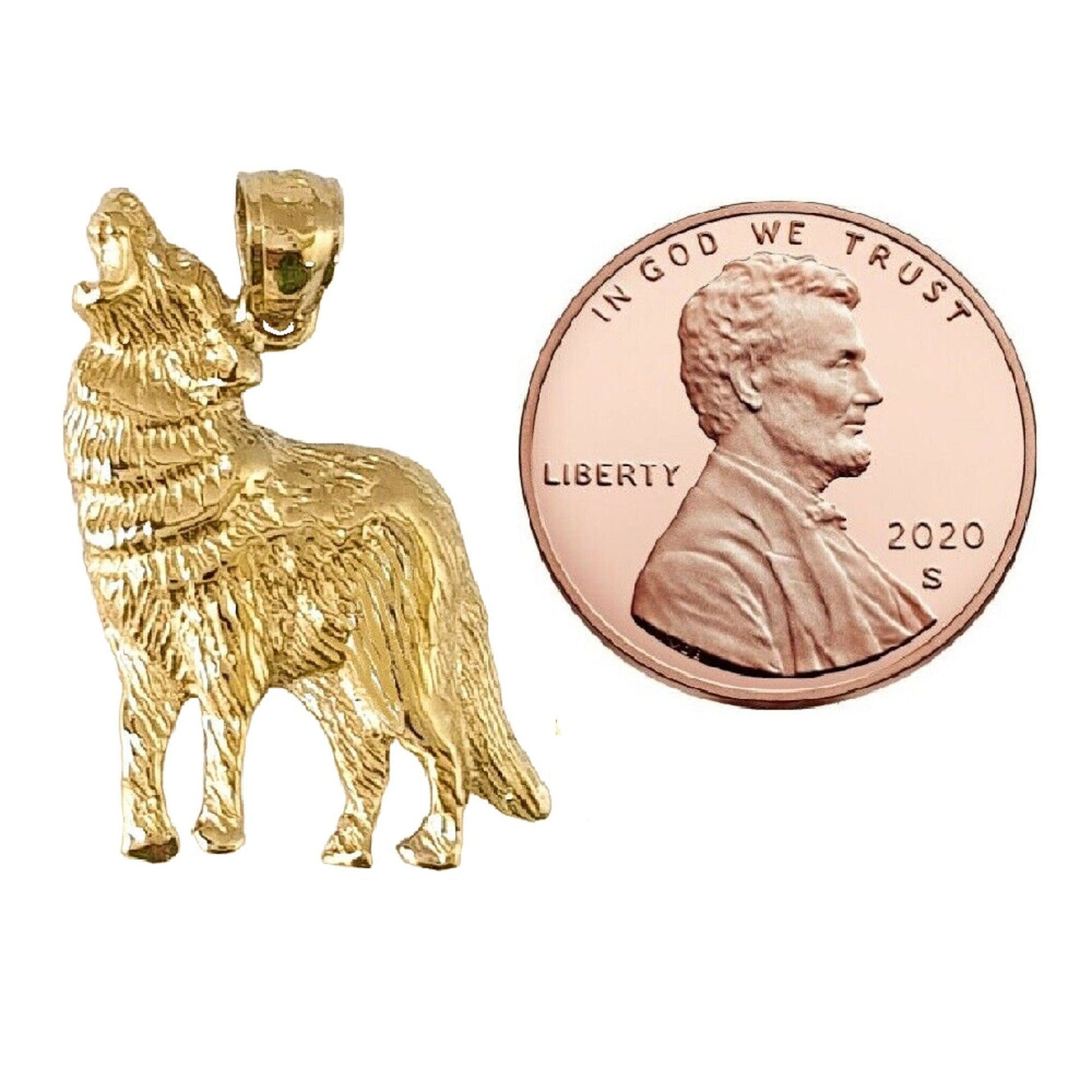 14K Yellow Gold Coyote Wolf Pendant