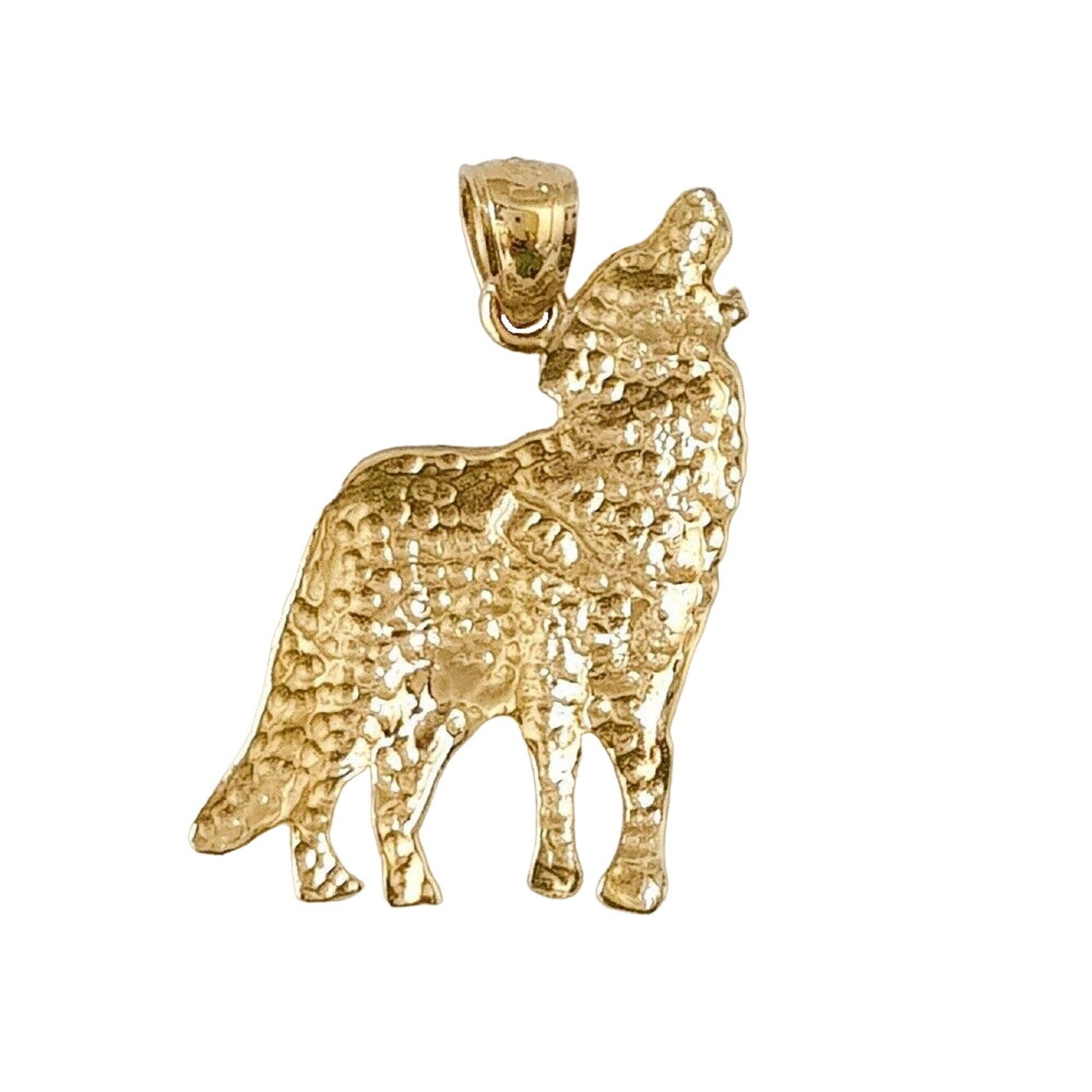 14K Yellow Gold Coyote Wolf Pendant