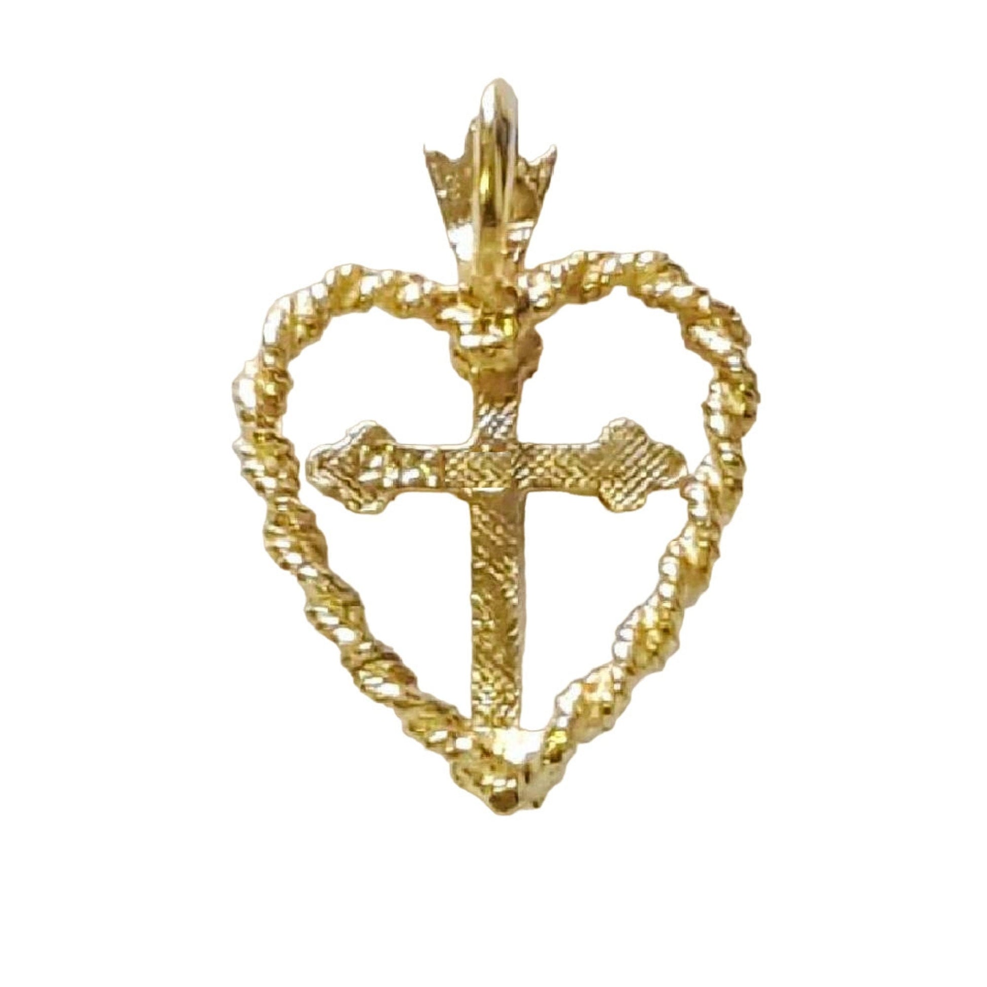 14K Yellow Gold Cross in the Heart Pendant