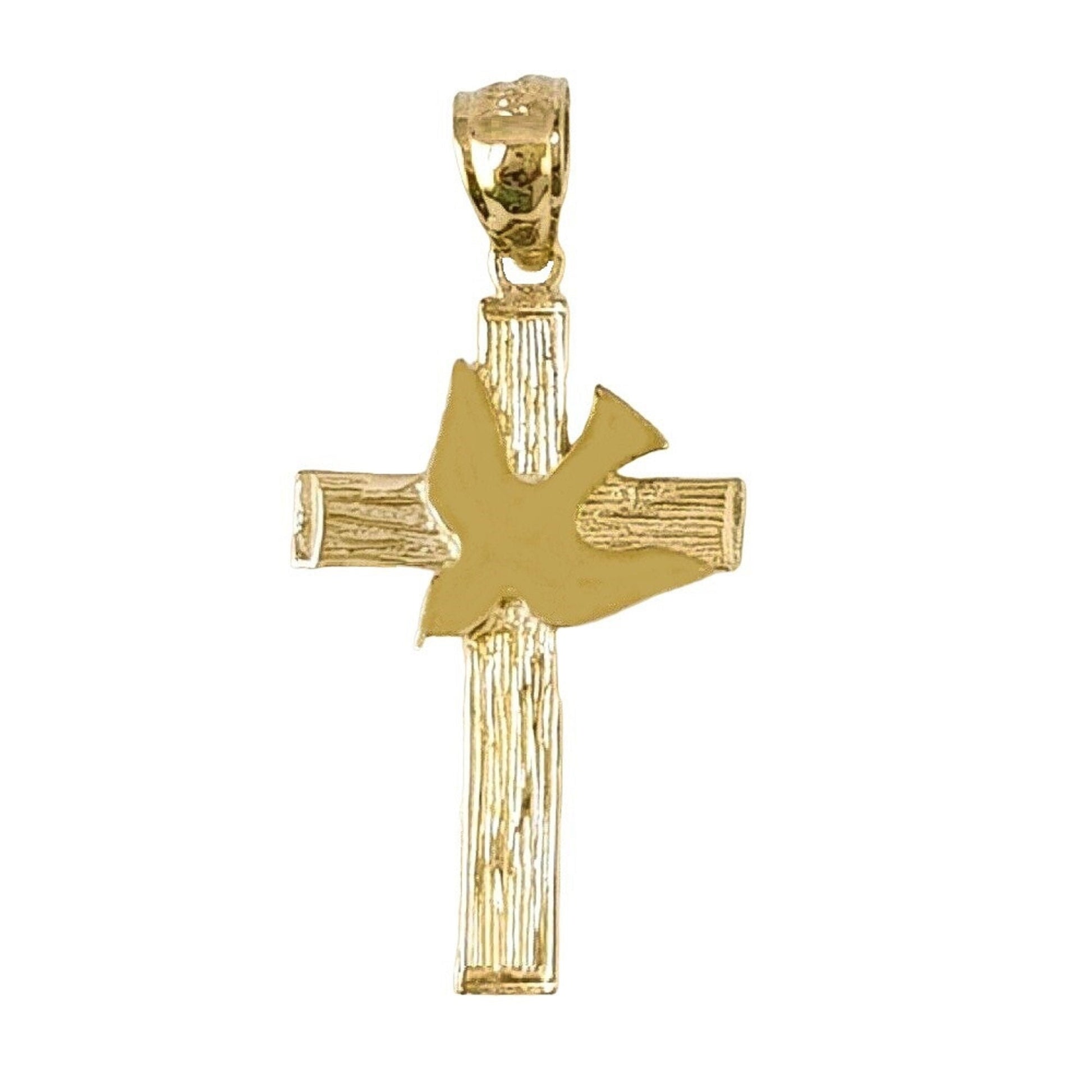 14K Yellow Gold Cross w/ Dove Pendant