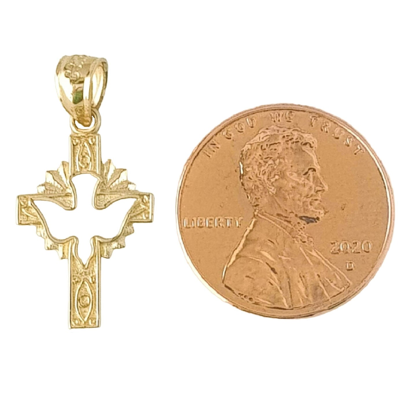 14K Yellow Gold Cross with Holy Dove Pendant