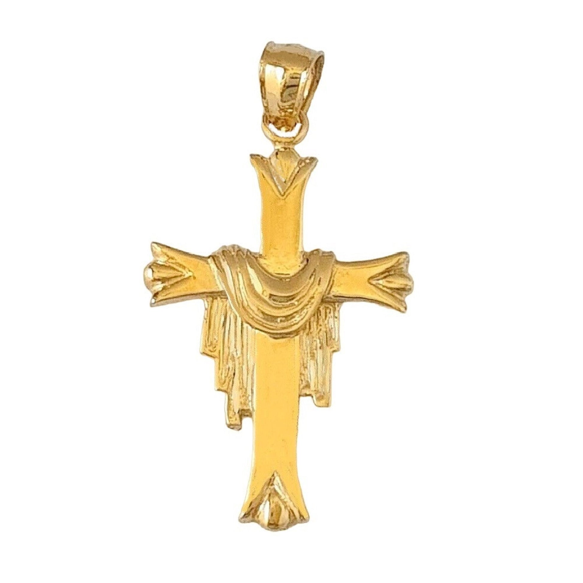 14K Yellow Gold Cross with Shroud Pendant