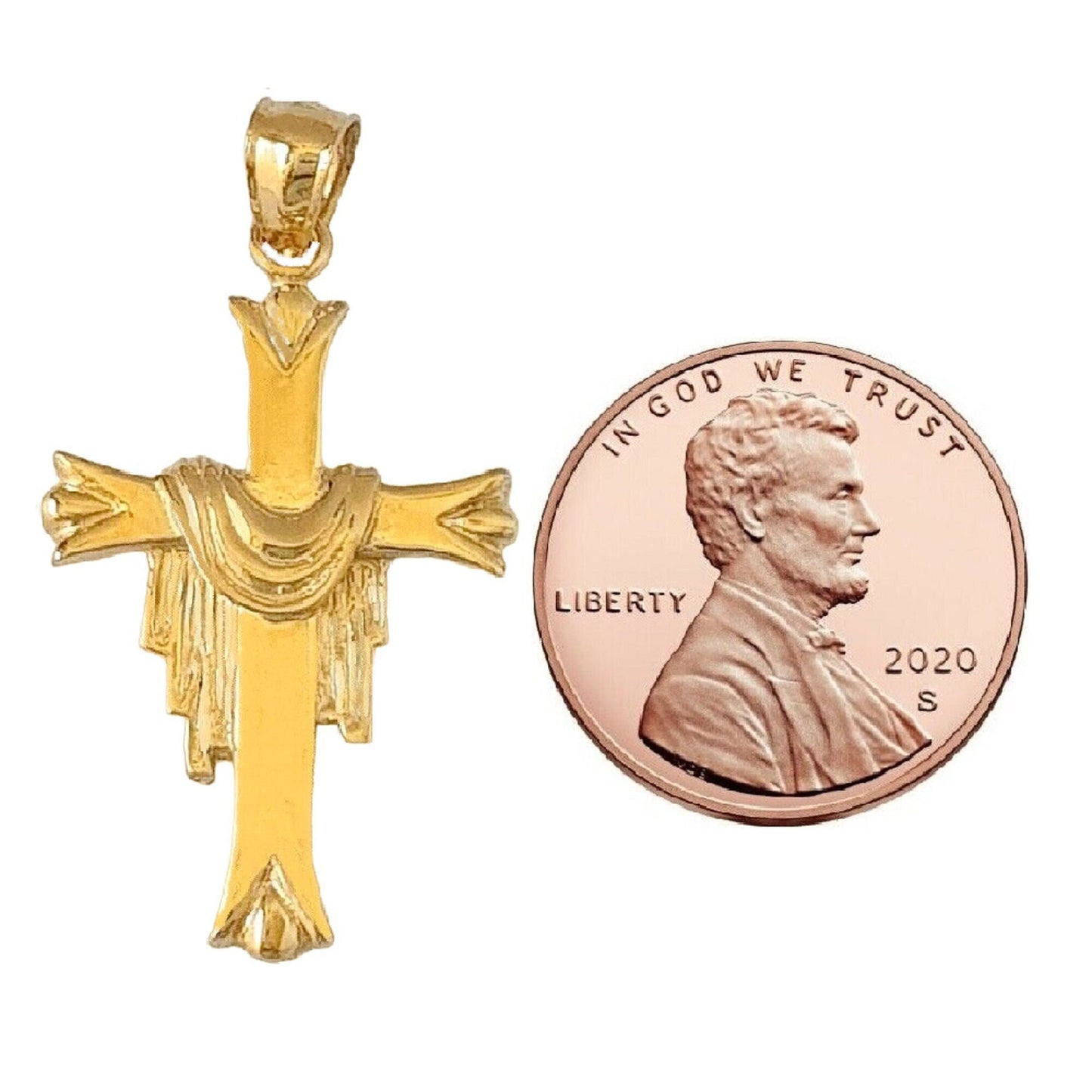 14K Yellow Gold Cross with Shroud Pendant