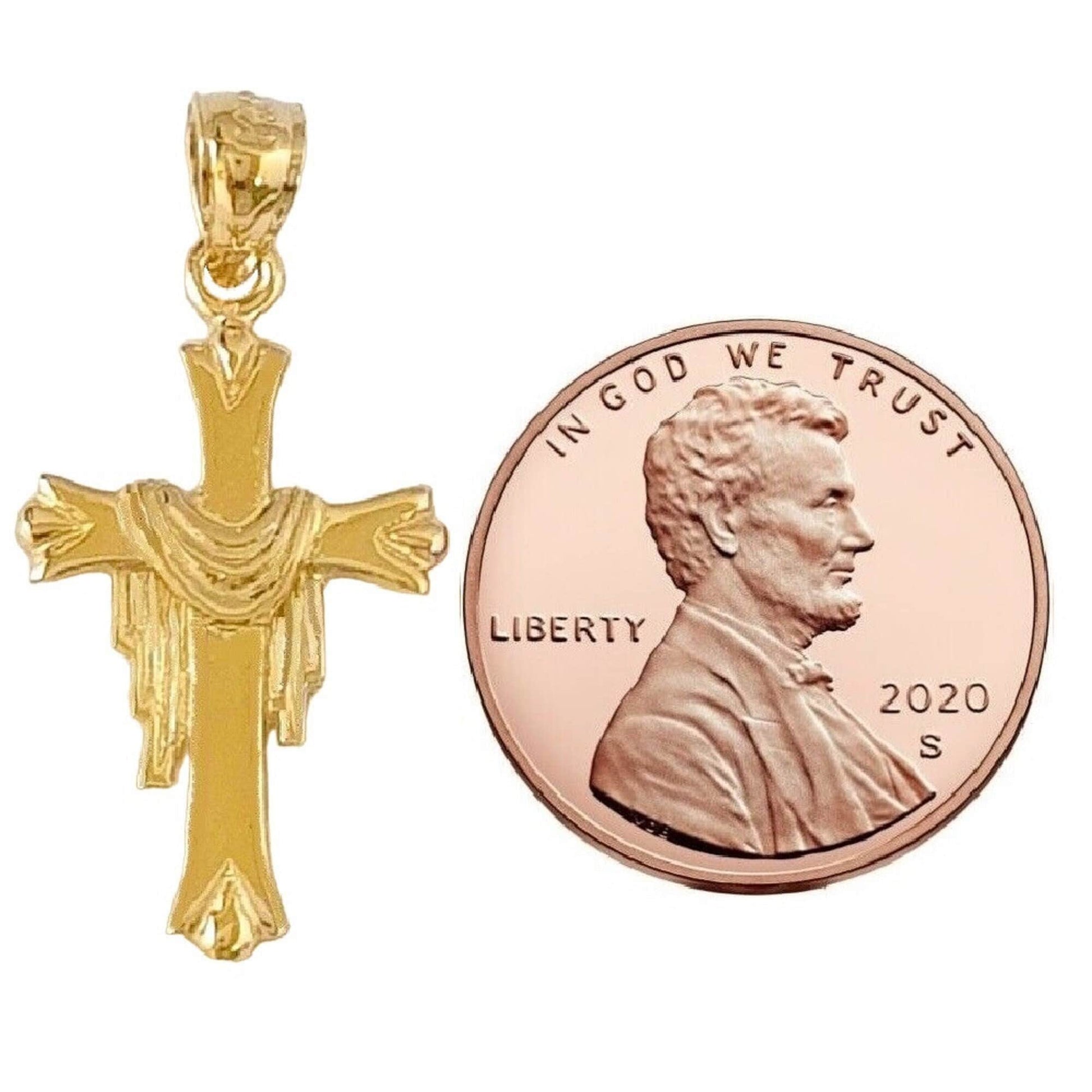 14K Yellow Gold Cross with Shroud Pendant