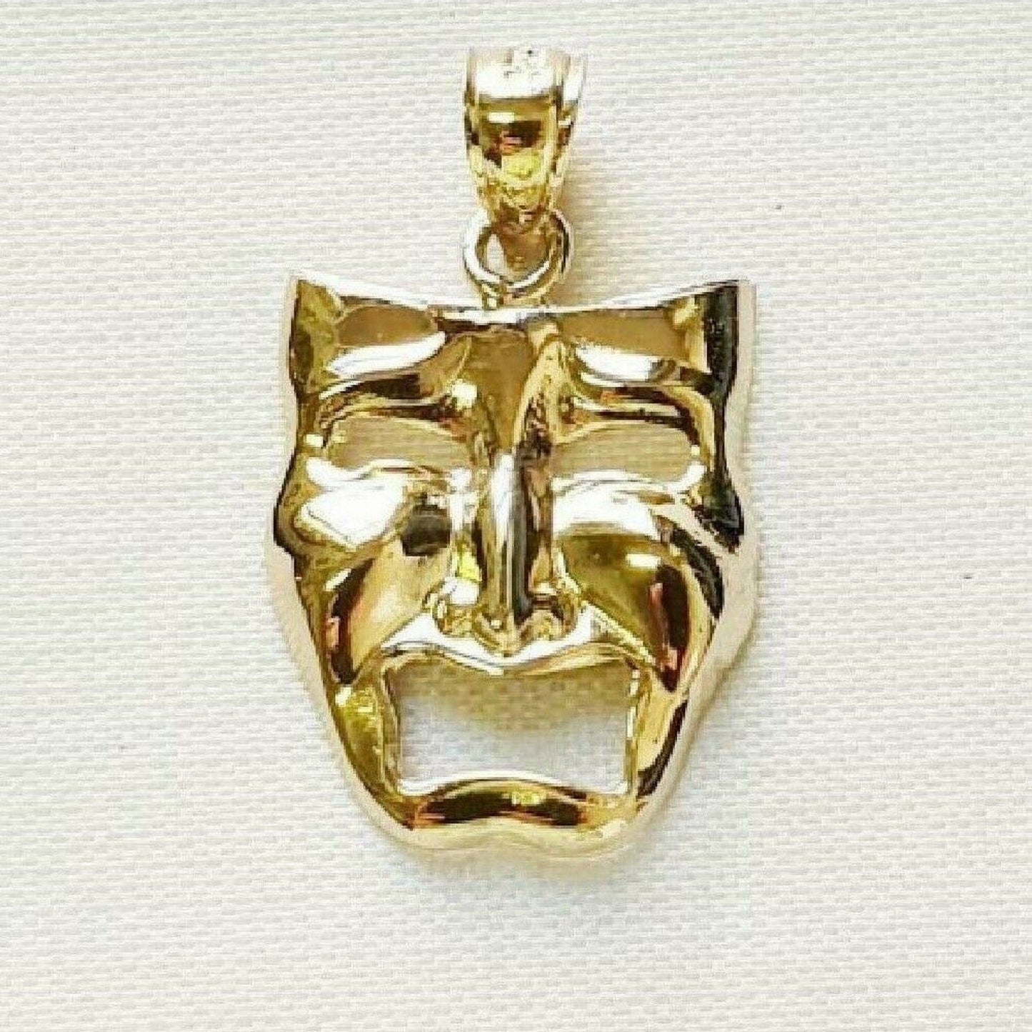 14K Yellow Gold CRY LATER Tragedy Drama Mask Pendant
