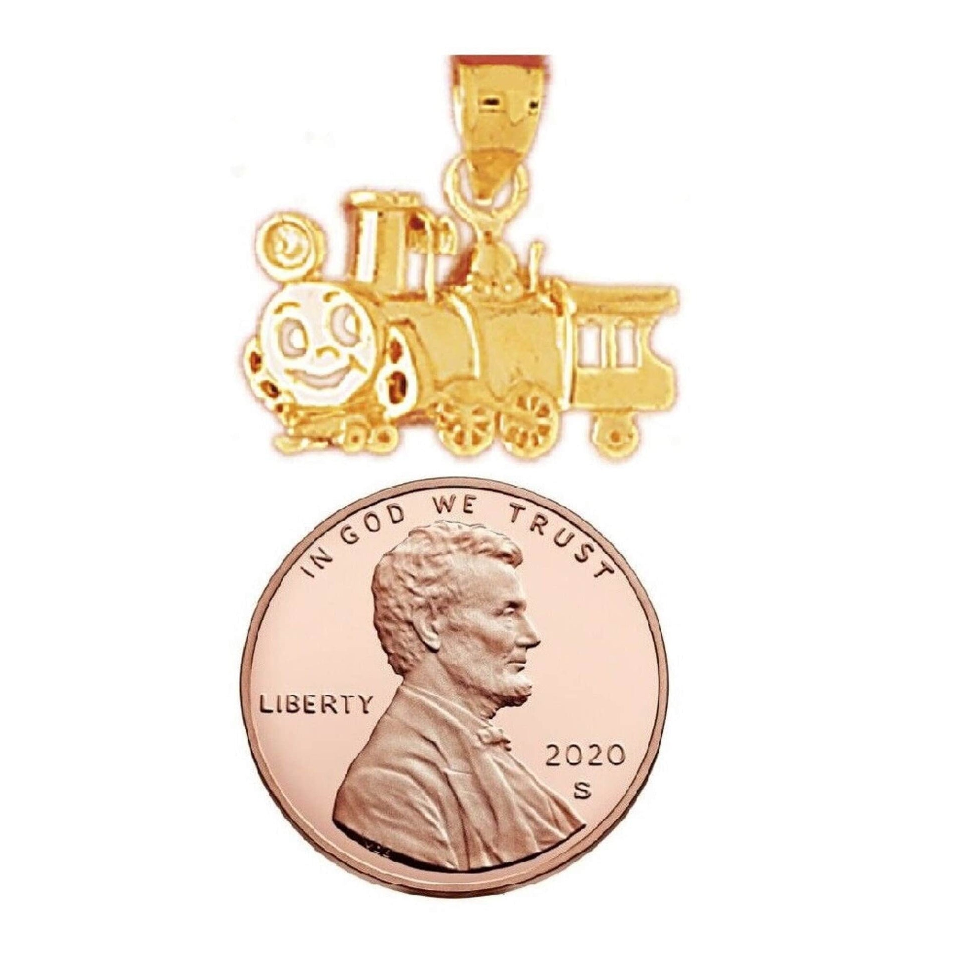 14K Yellow Gold Fancy Train Locomotive Pendant