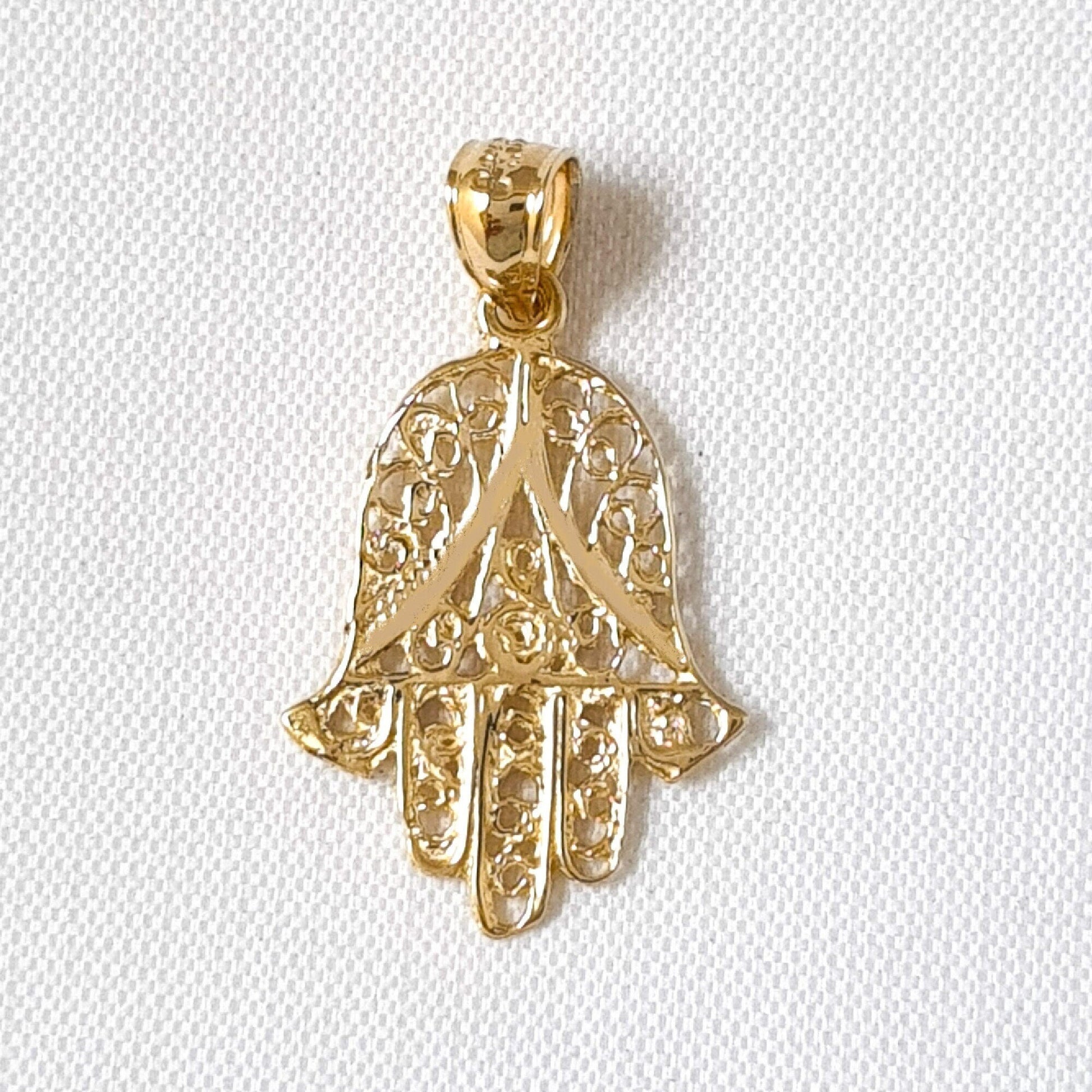 14K Yellow Gold Filigree Hamsa Hand Pendant