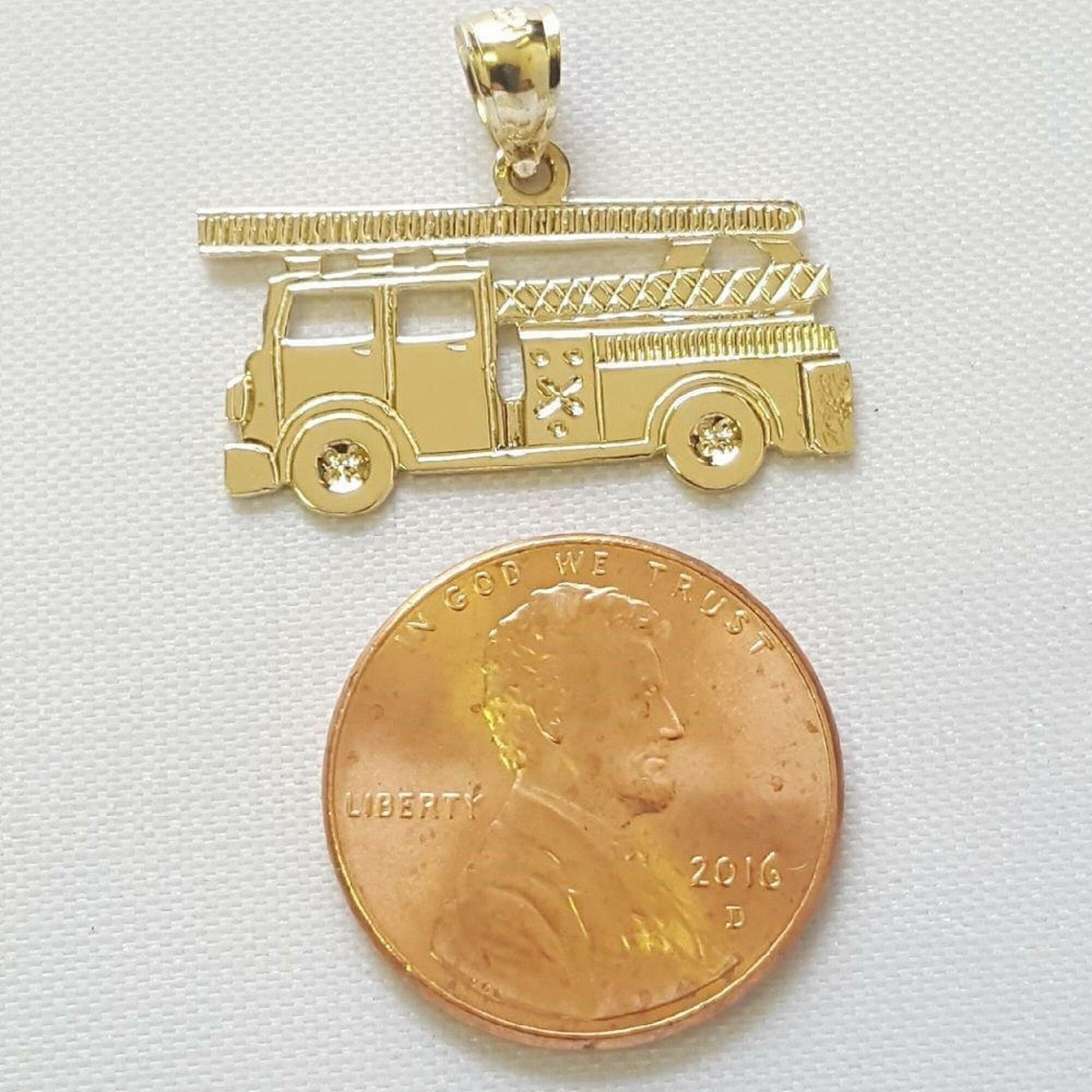 14K Yellow Gold FIRE TRUCK Pendant