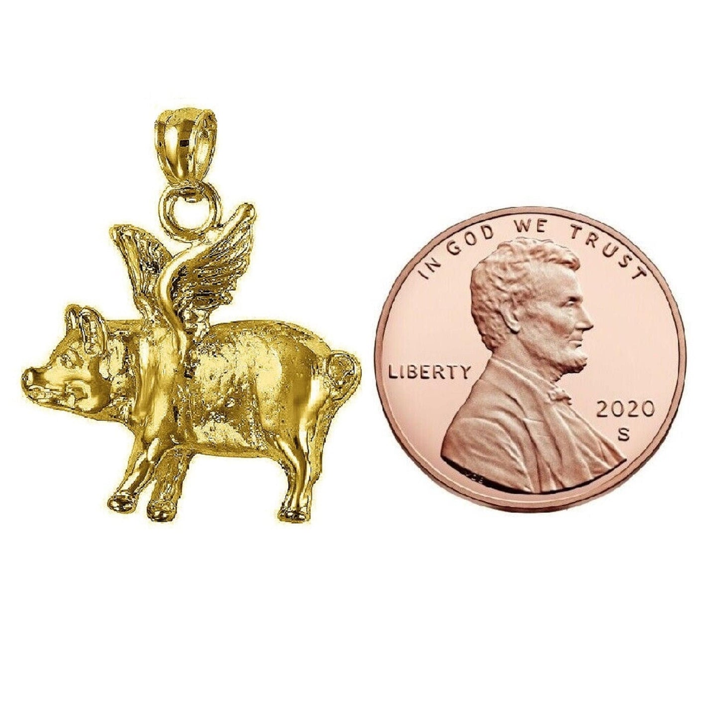 14K Yellow Gold Flying Pig Pendant