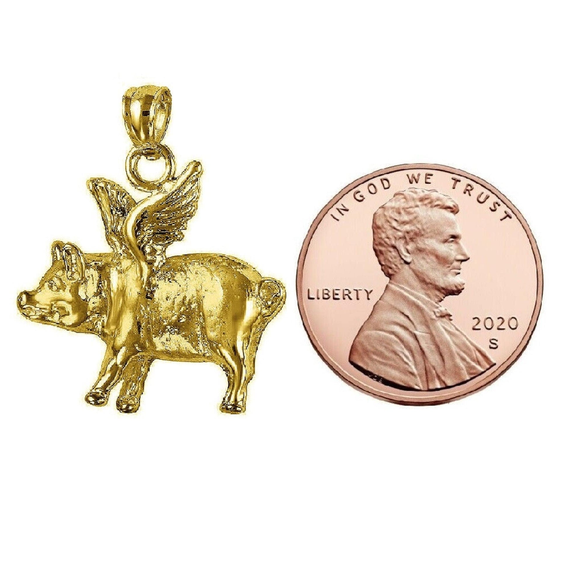 14K Yellow Gold Flying Pig Pendant