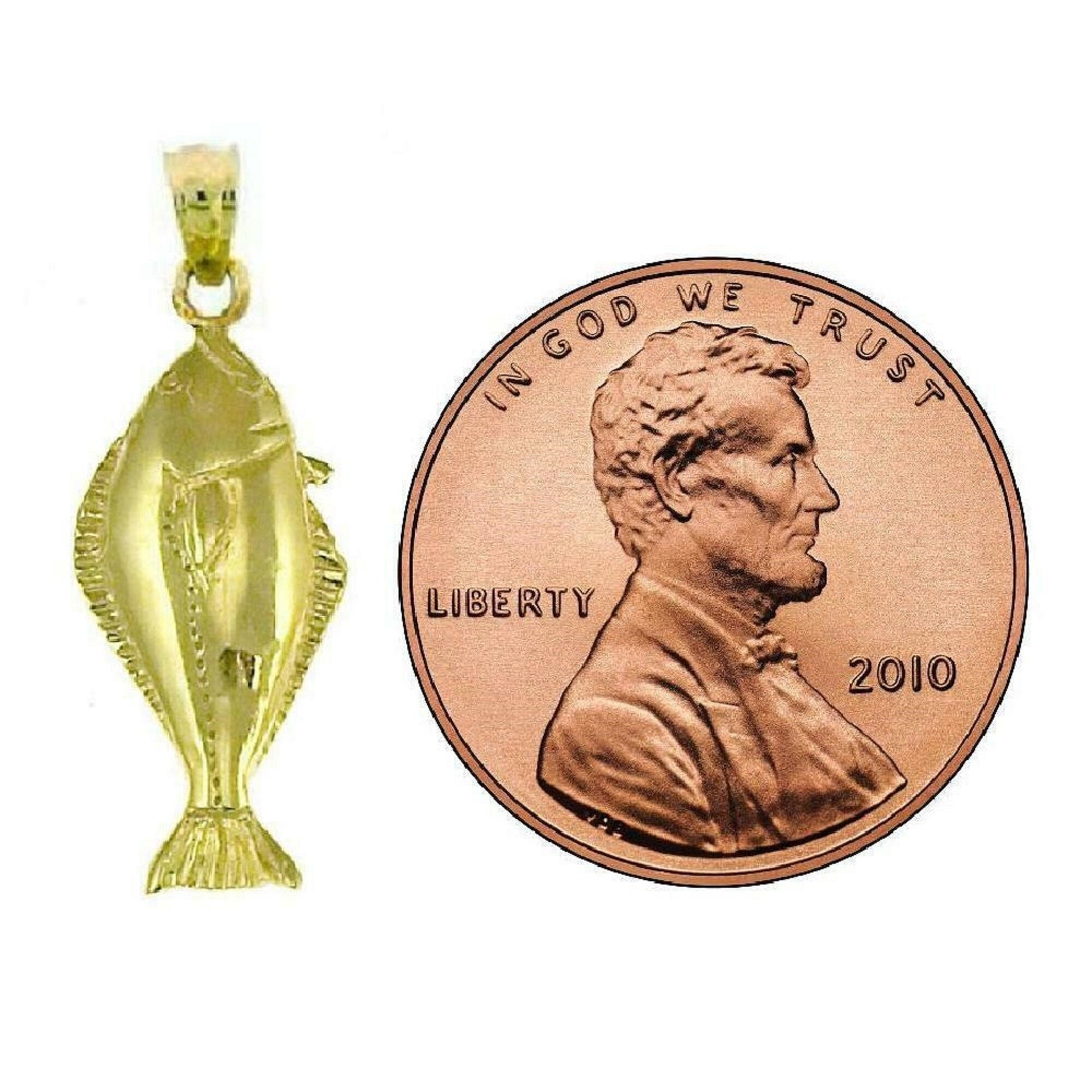14K Yellow Gold Halibut Fish Pendant