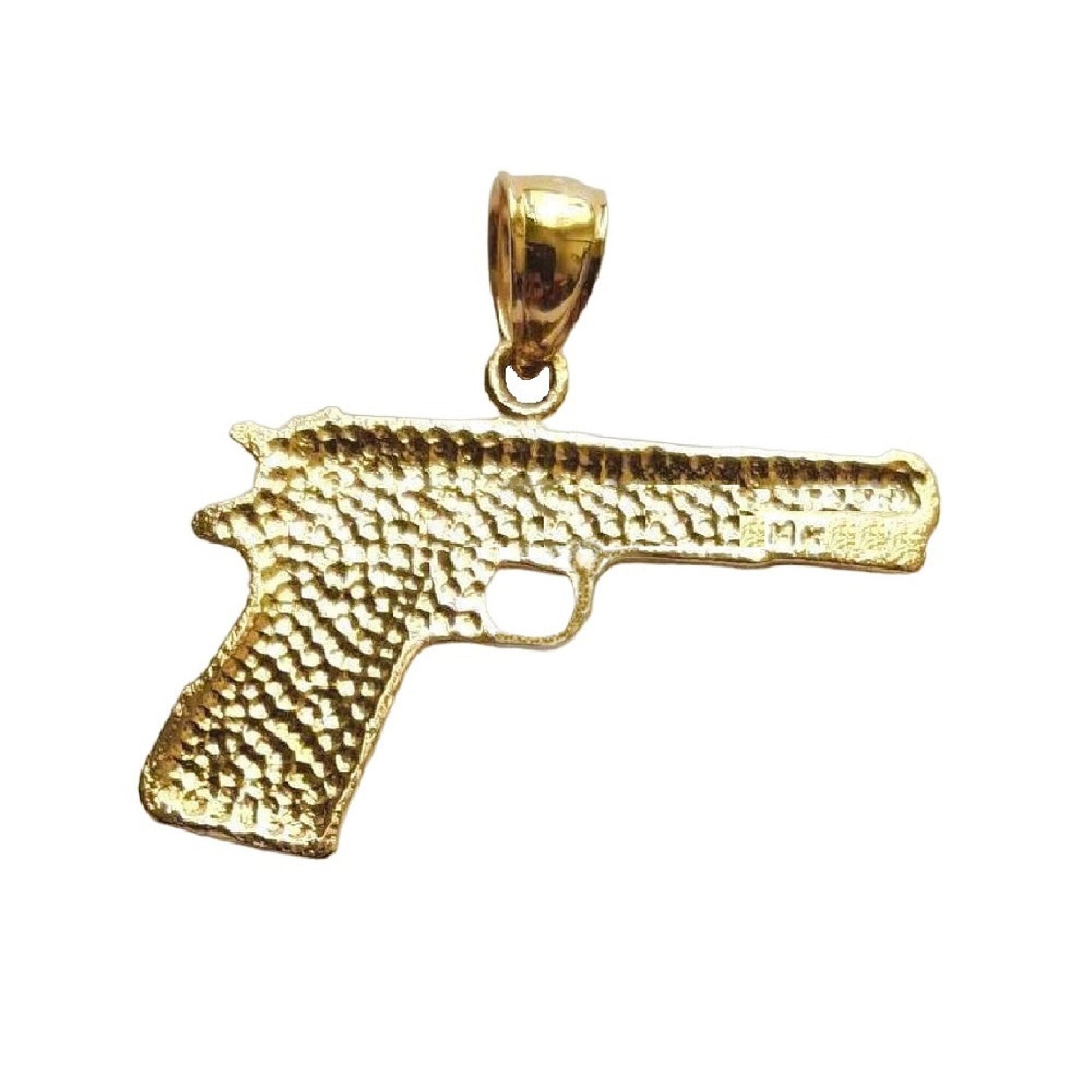 14K Yellow Gold HANDGUN PISTOL GUN Pendant