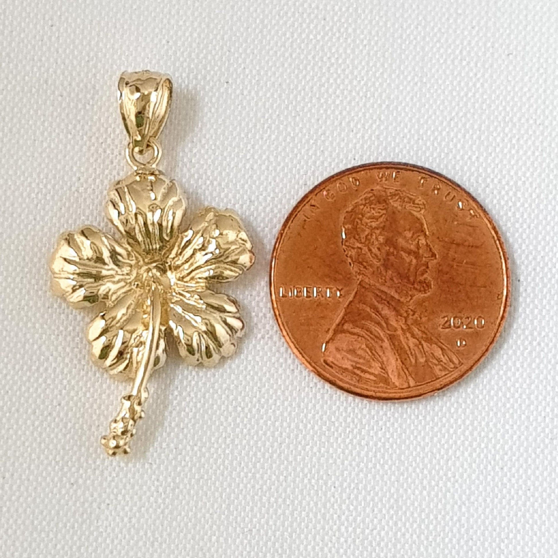 14K Yellow Gold Hawaiian Hibiscus Plumeria Flower Pendant