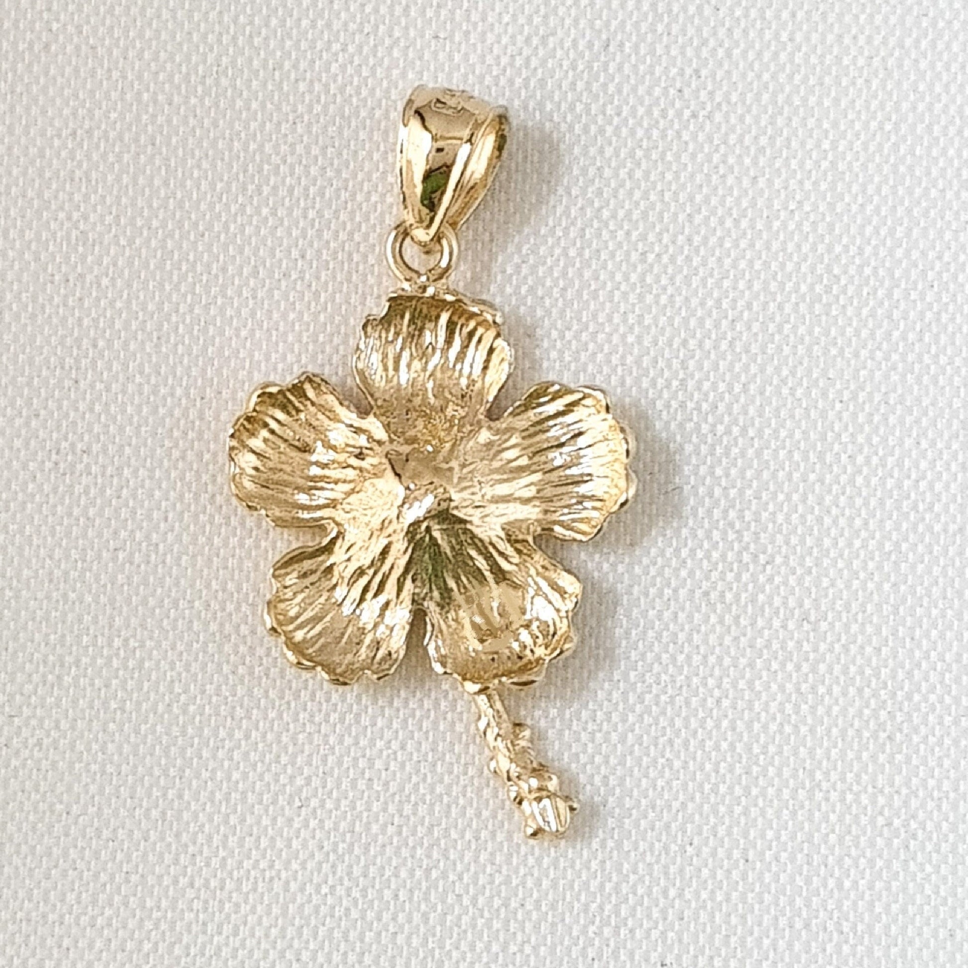 14K Yellow Gold Hawaiian Hibiscus Plumeria Flower Pendant