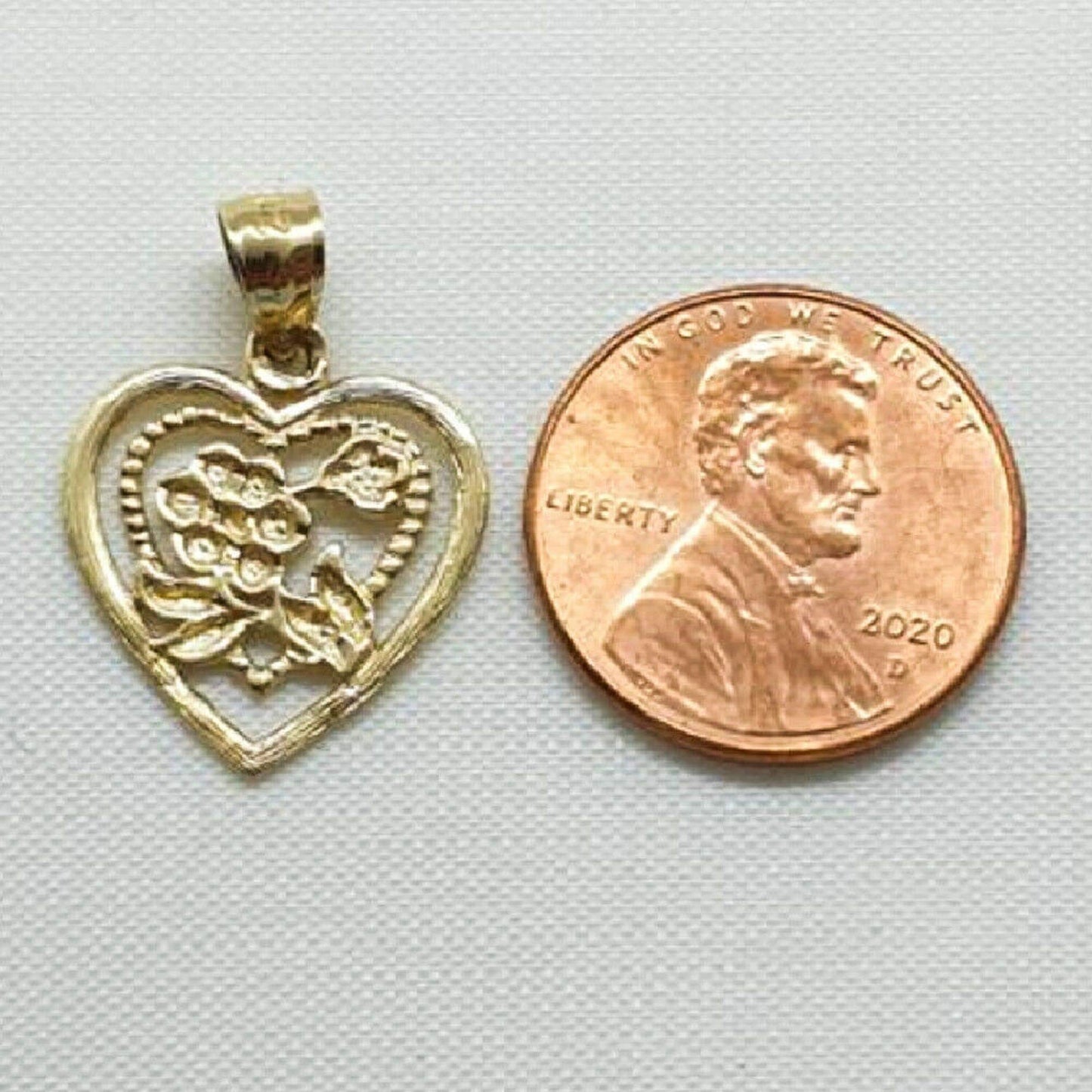 14K Yellow Gold Heart w/ Rose Pendant
