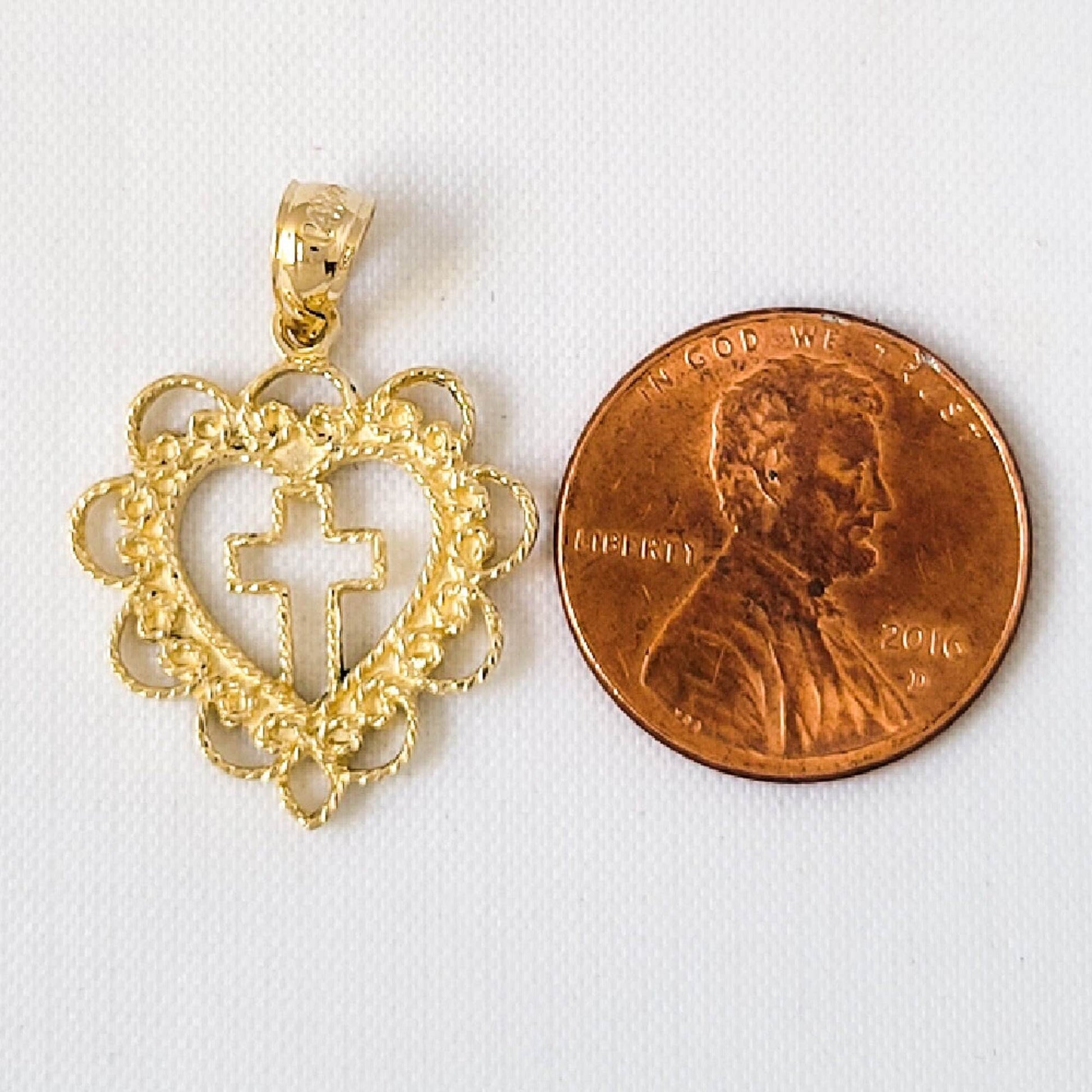 14k Yellow Gold Heart with Cross Pendant