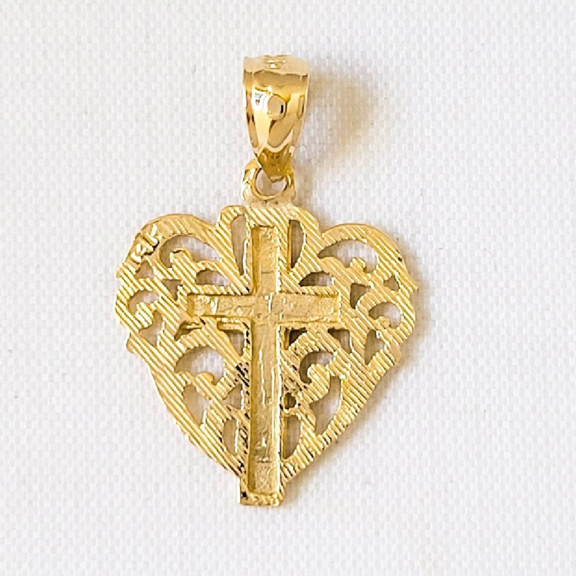 14k Yellow Gold Heart with Cross Pendant
