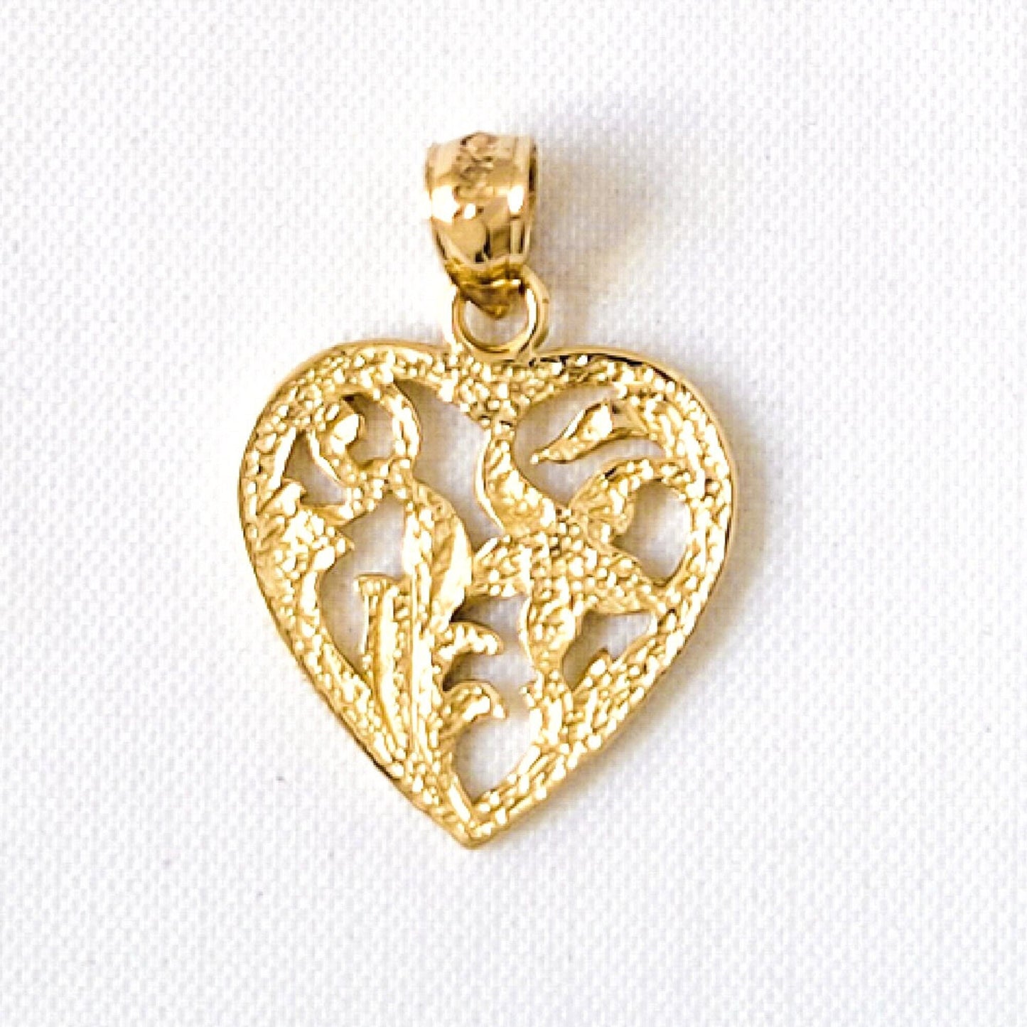 14k Yellow Gold Heart with Rose Pendant