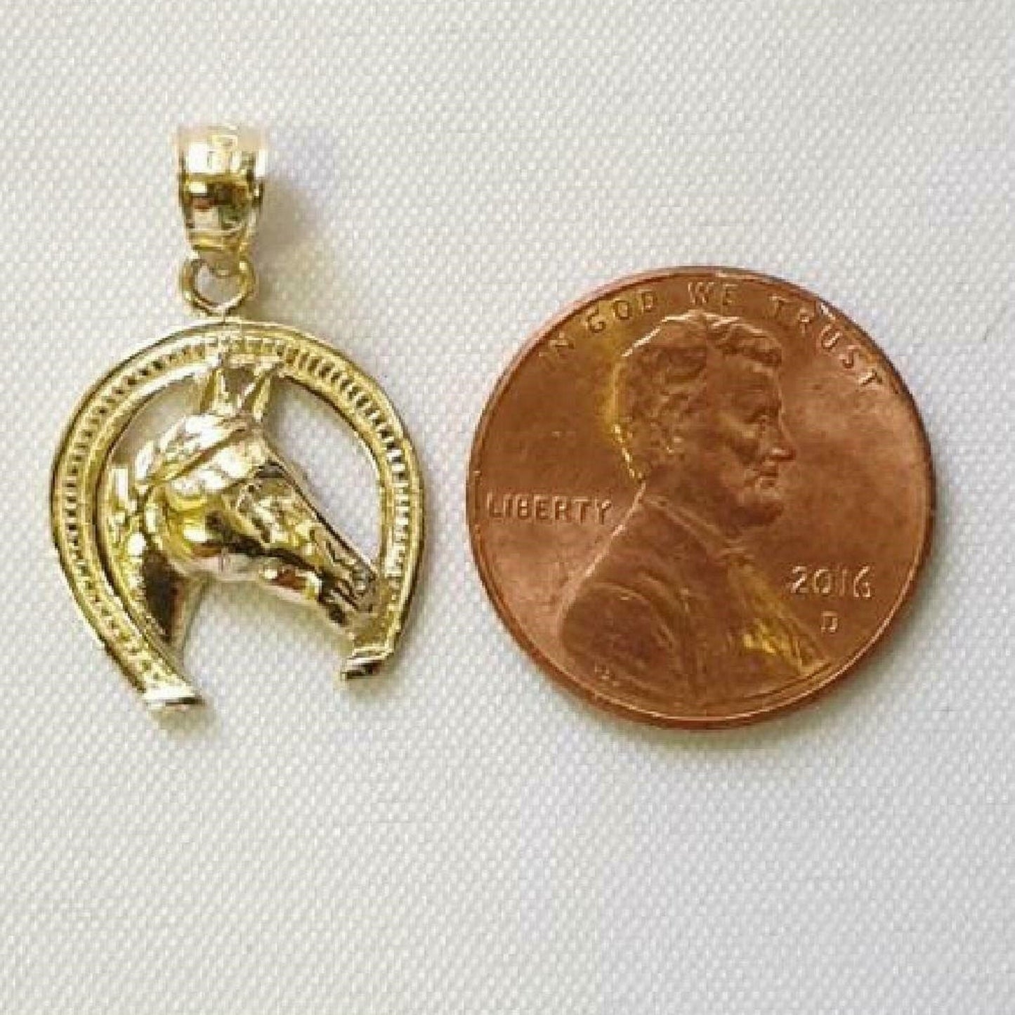 14K Yellow Gold HORSE w/ HORSESHOE Pendant