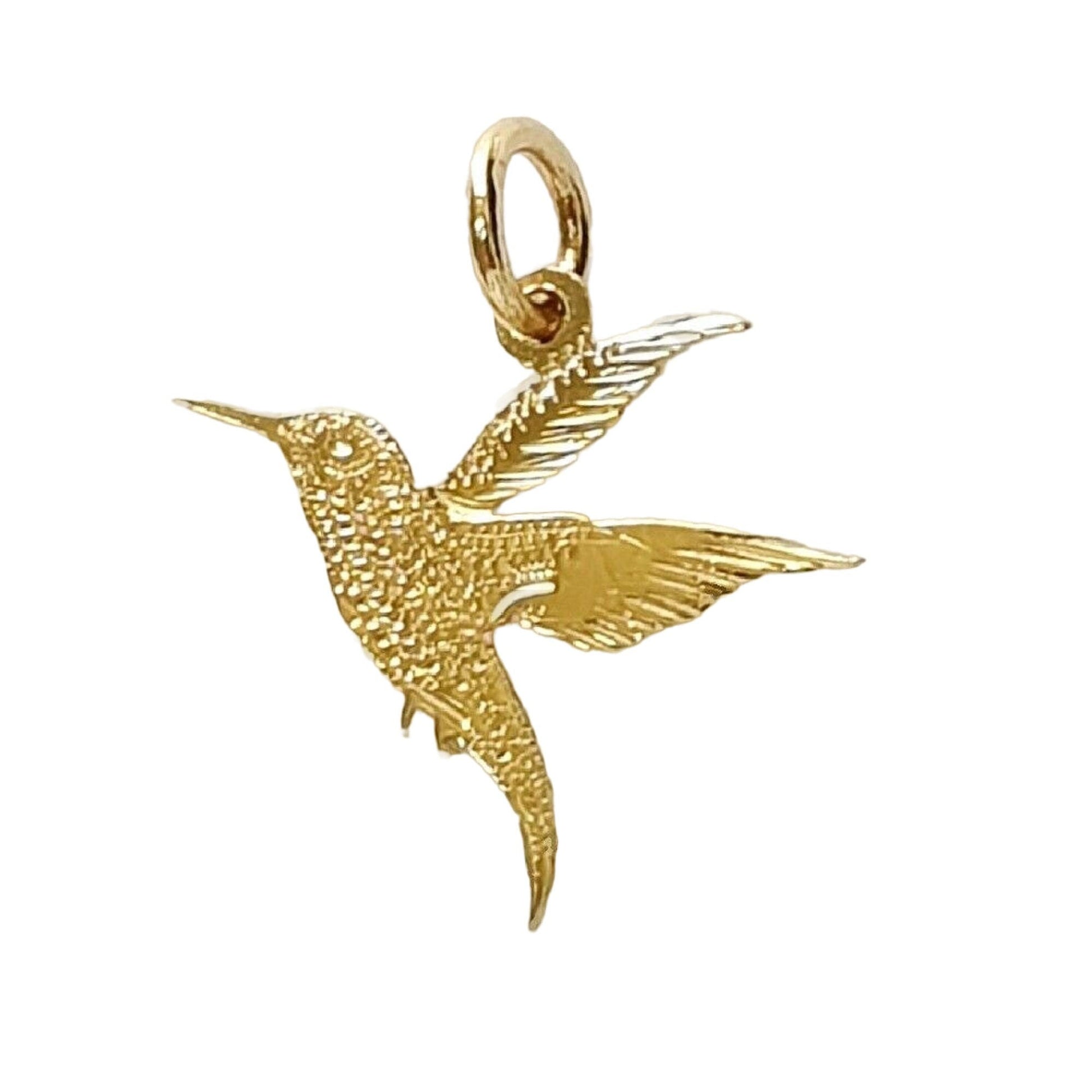 14K Yellow Gold Hummingbird Charm Pendant