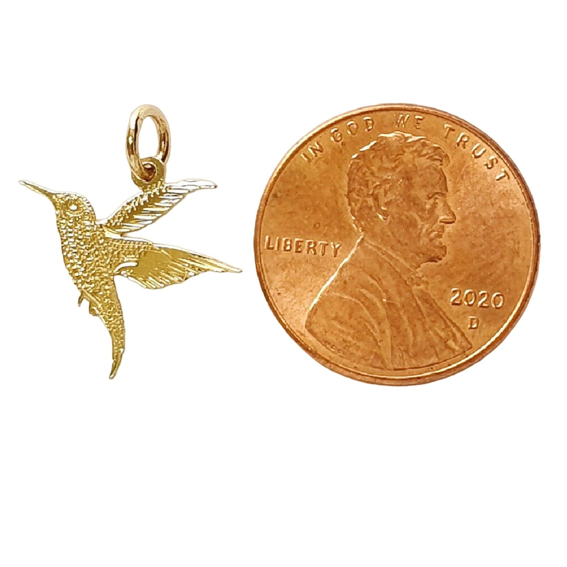 14K Yellow Gold Hummingbird Charm Pendant
