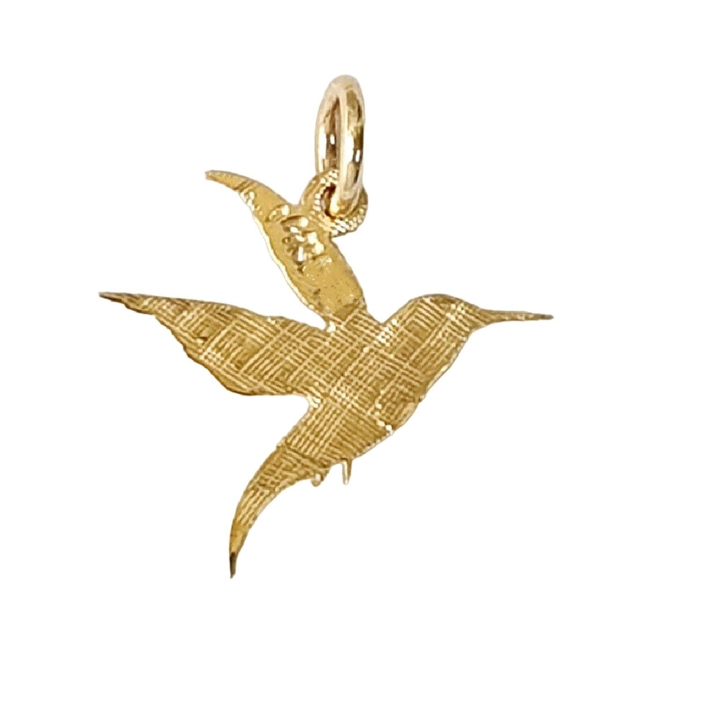 14K Yellow Gold Hummingbird Charm Pendant