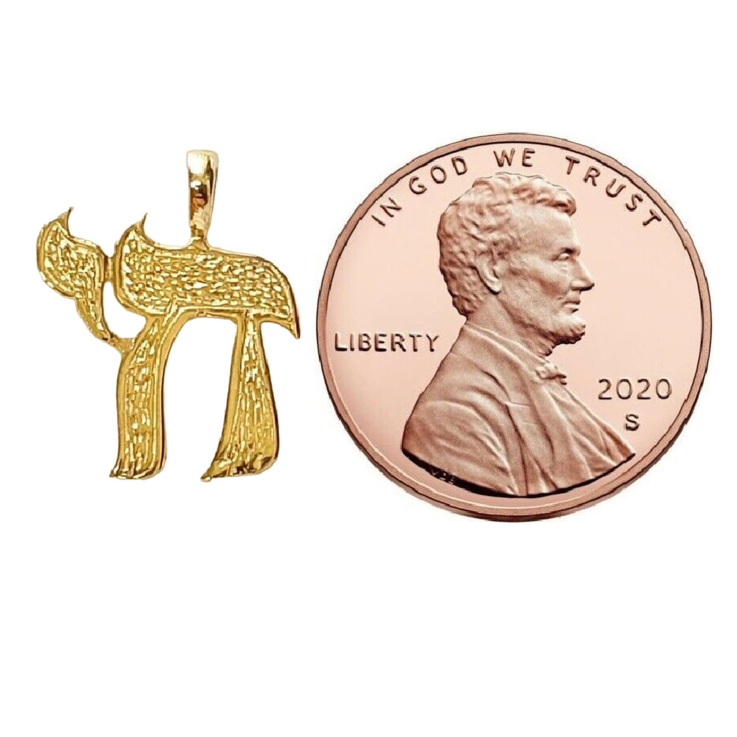 14K Yellow Gold Jewish Chai Pendant