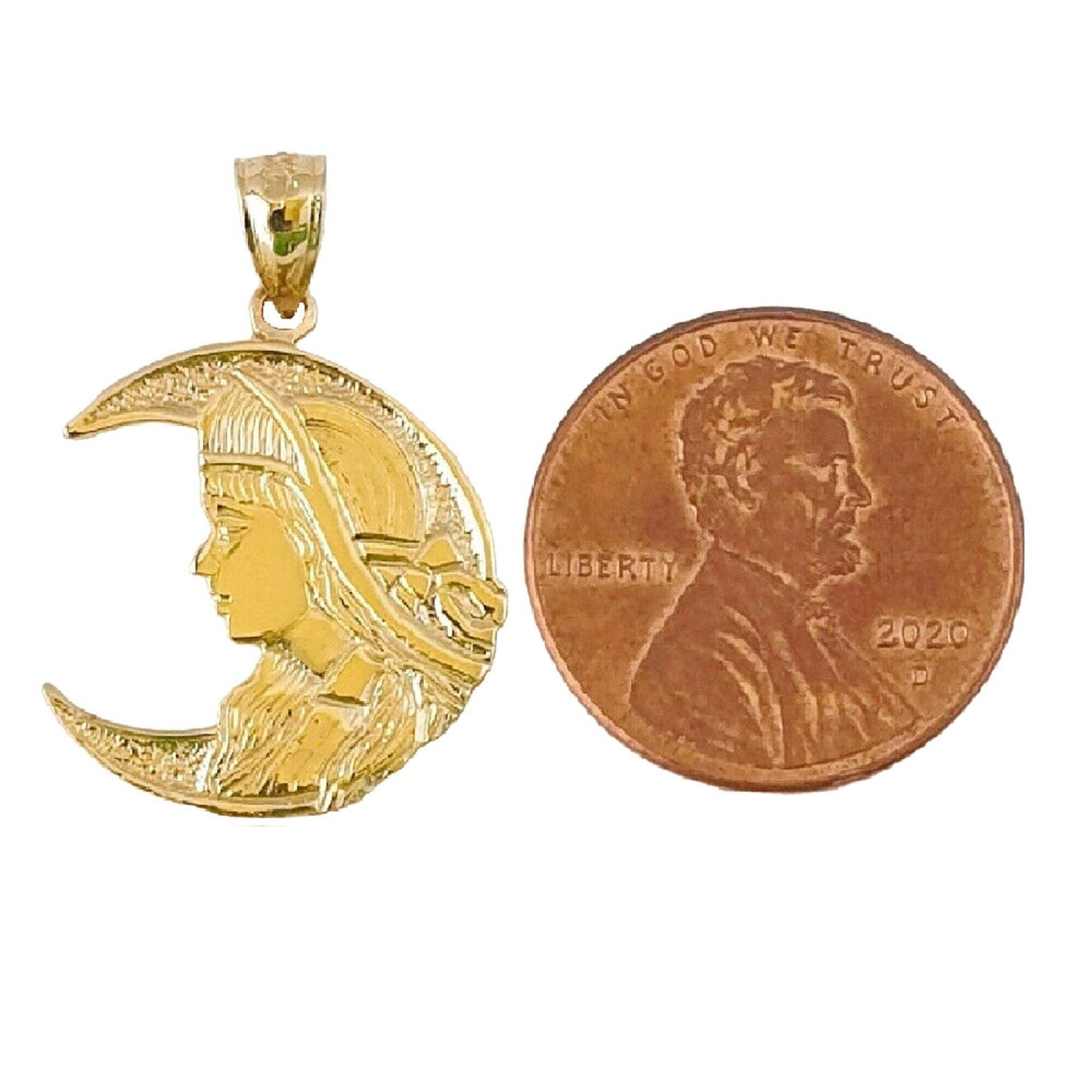 14K Yellow Gold Lady with Crescent Moon Pendant