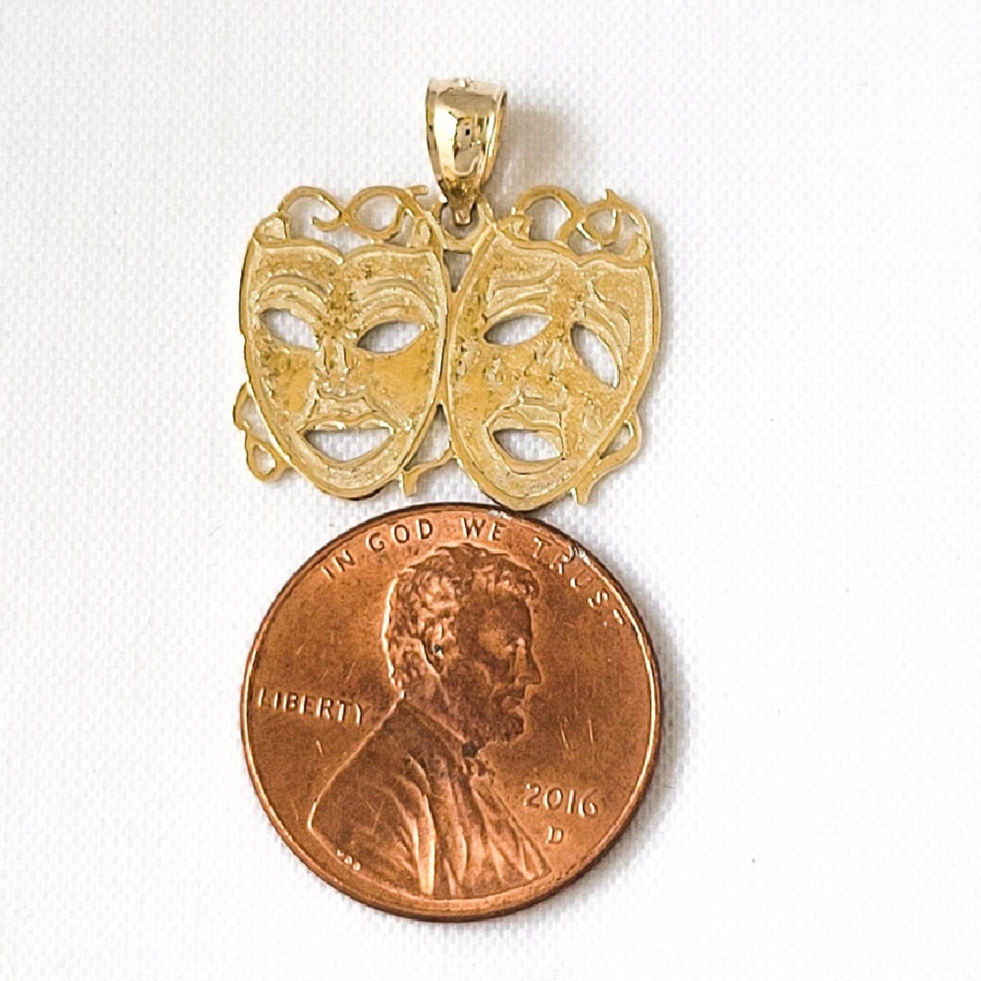 14K Yellow Gold Laugh Now, Cry Later Drama Mask Pendant