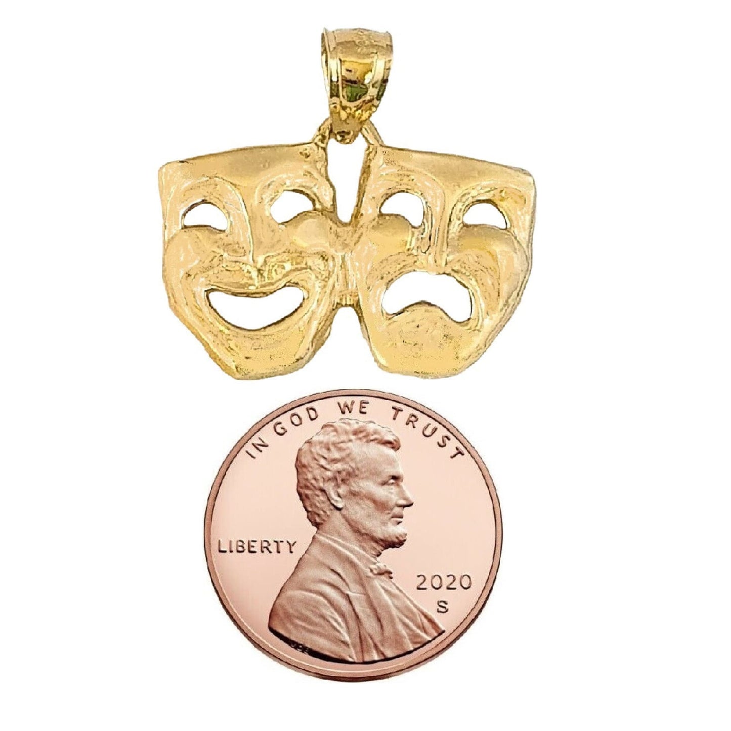 14K Yellow Gold Laugh Now, Cry Later Drama Mask Pendant