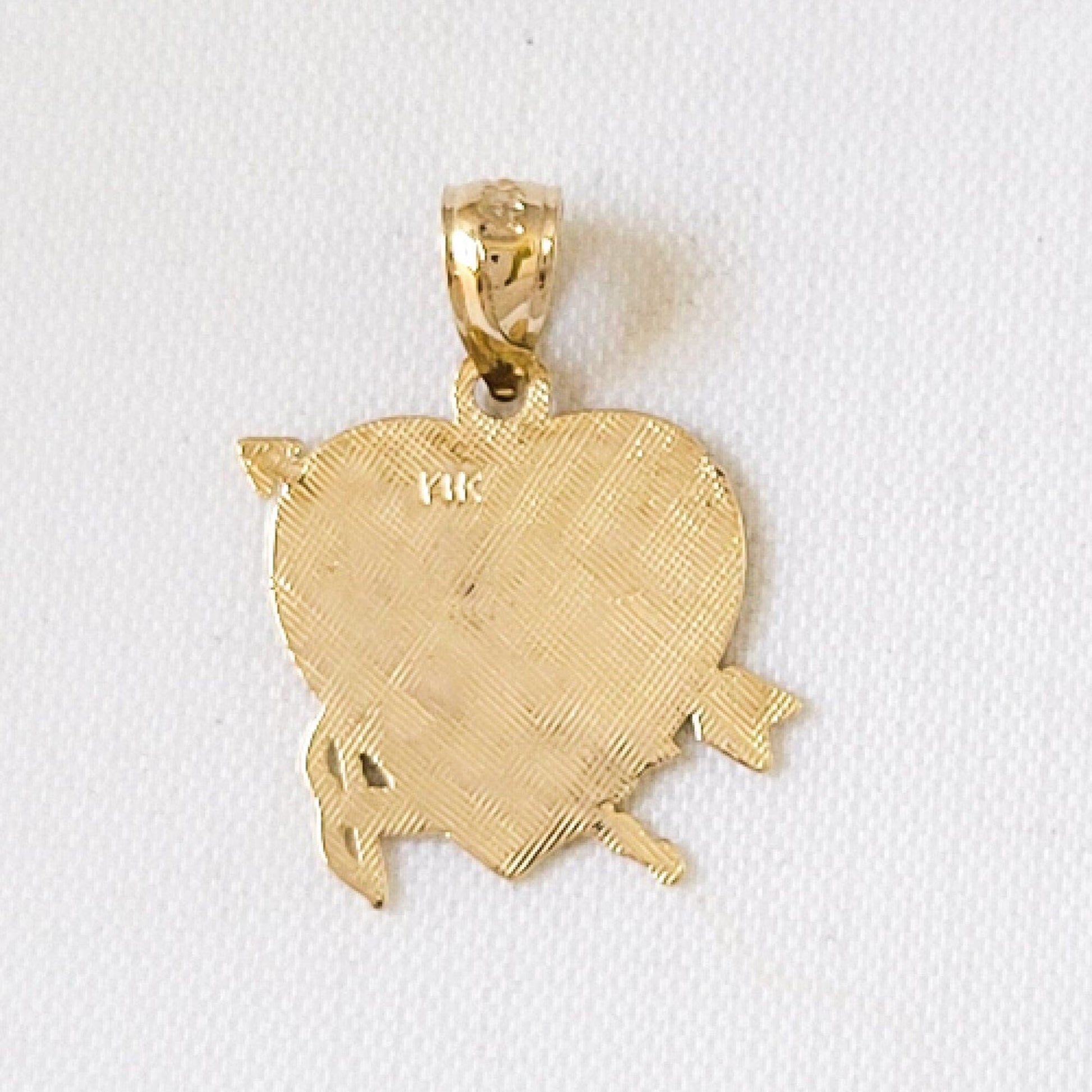 14k Yellow Gold Love Heart with Angel Pendant