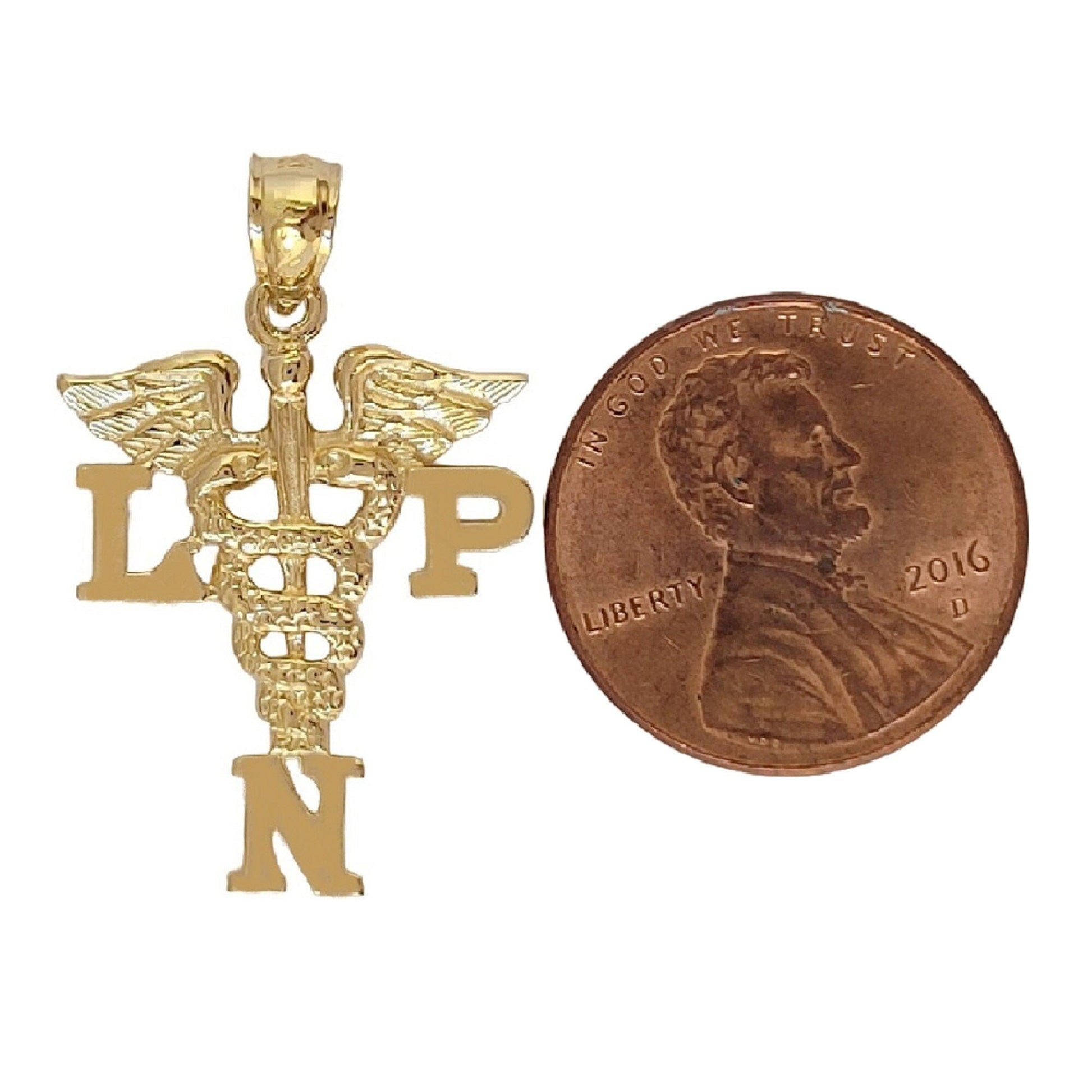 14K Yellow Gold LPN Licensed Practical Nurse Pendant