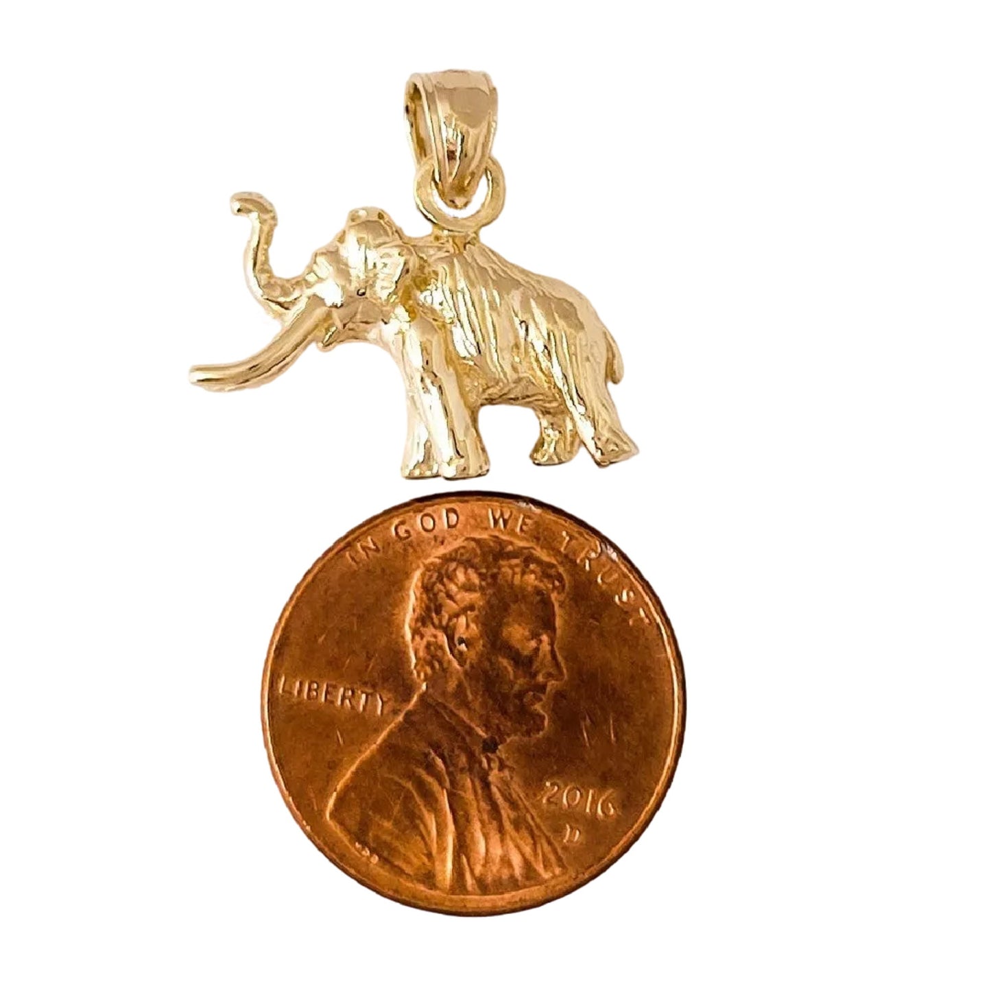 14K Yellow Gold Mammoth Elephant 3D Solid Pendant