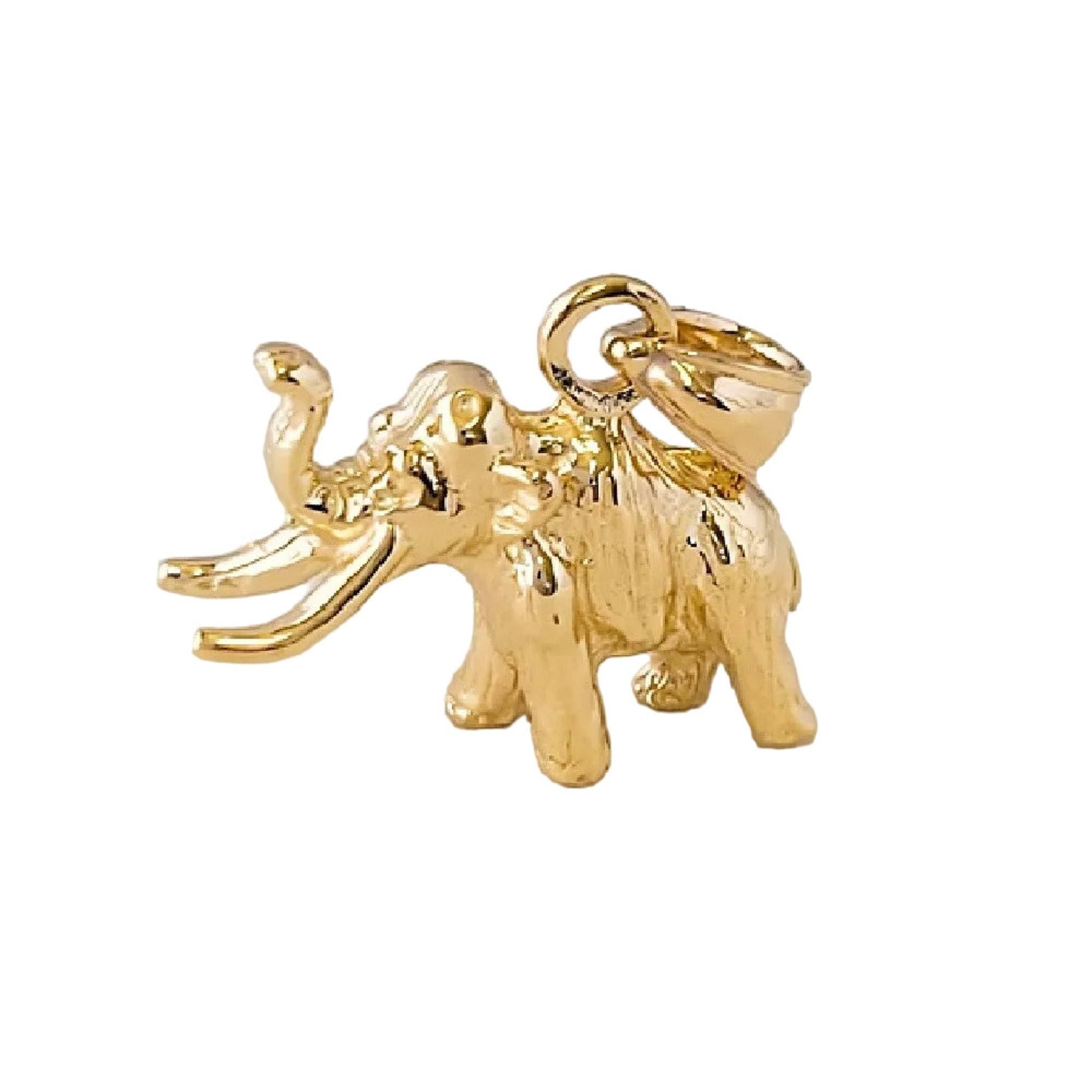 14K Yellow Gold Mammoth Elephant 3D Solid Pendant