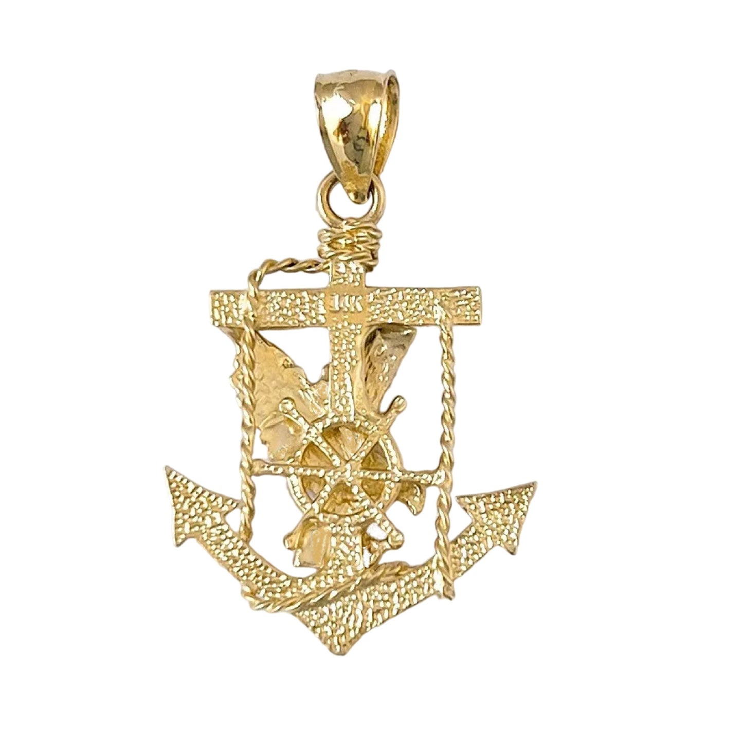 14K Yellow Gold Mariners Anchor Cross with Eagle Pendant