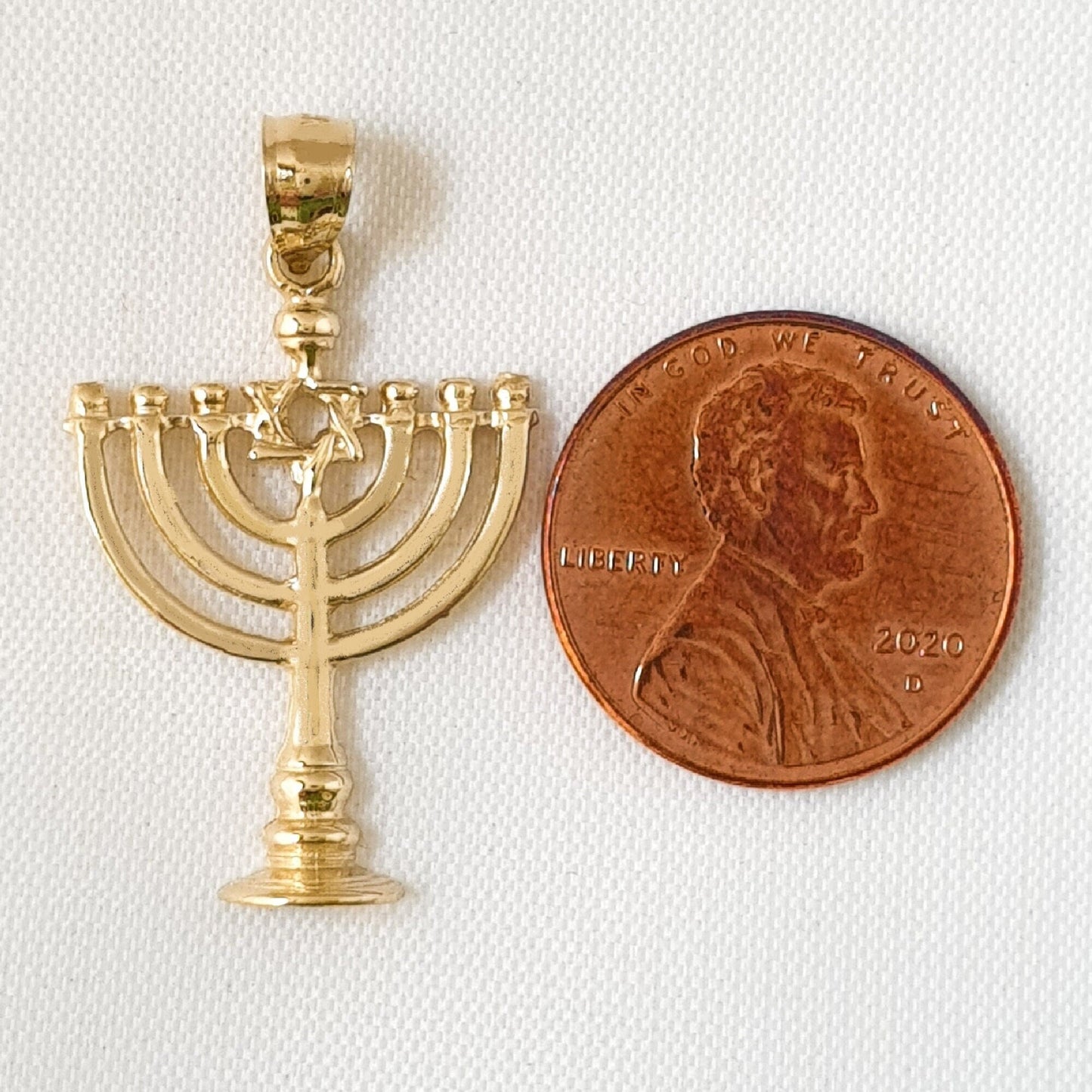 14K Yellow Gold Menorah with Star of David Pendant