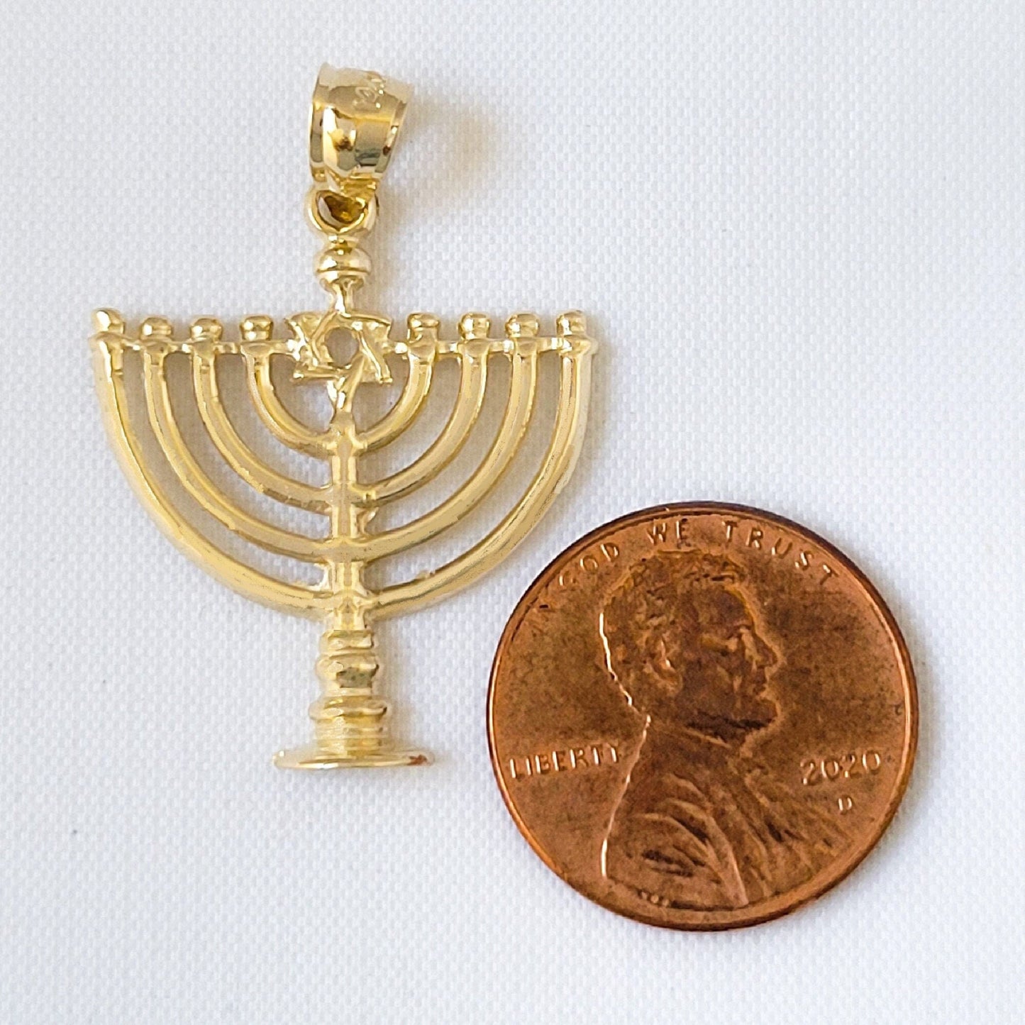 14K Yellow Gold Menorah with Star of David Pendant