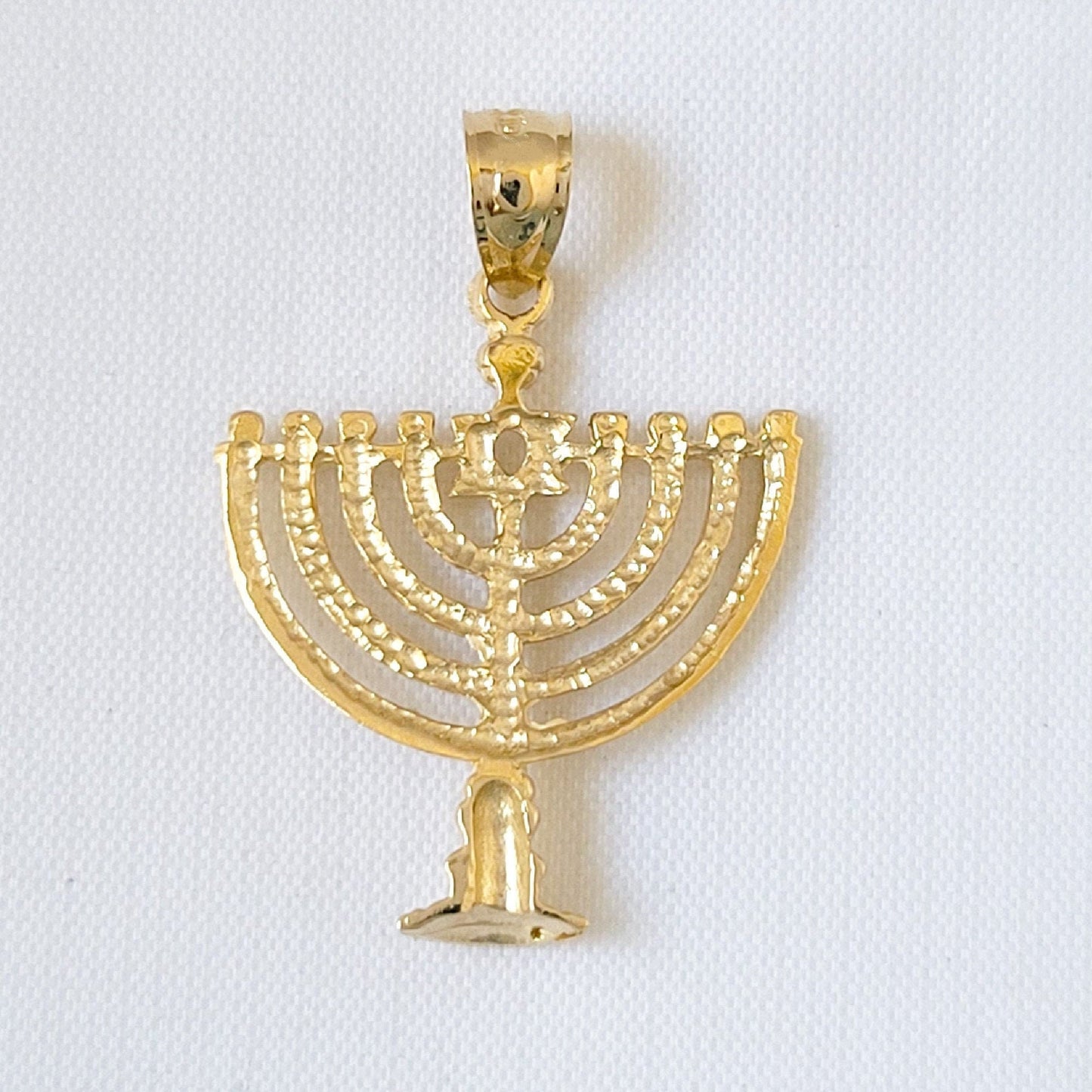 14K Yellow Gold Menorah with Star of David Pendant