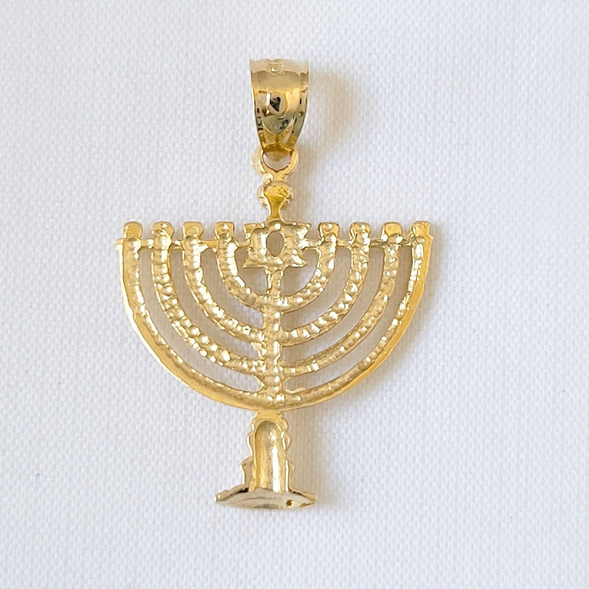 14K Yellow Gold Menorah with Star of David Pendant